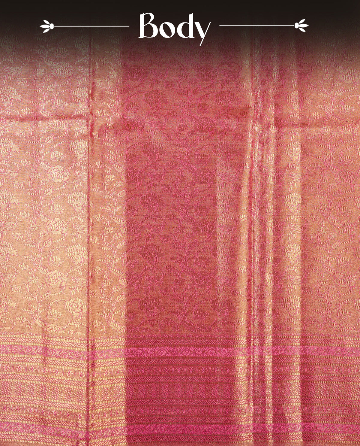 Pink & Gold colour Double shade Semi tissue silk saree featuring self color kodi pattern on body, self colour with Fancy border, paired with matching.