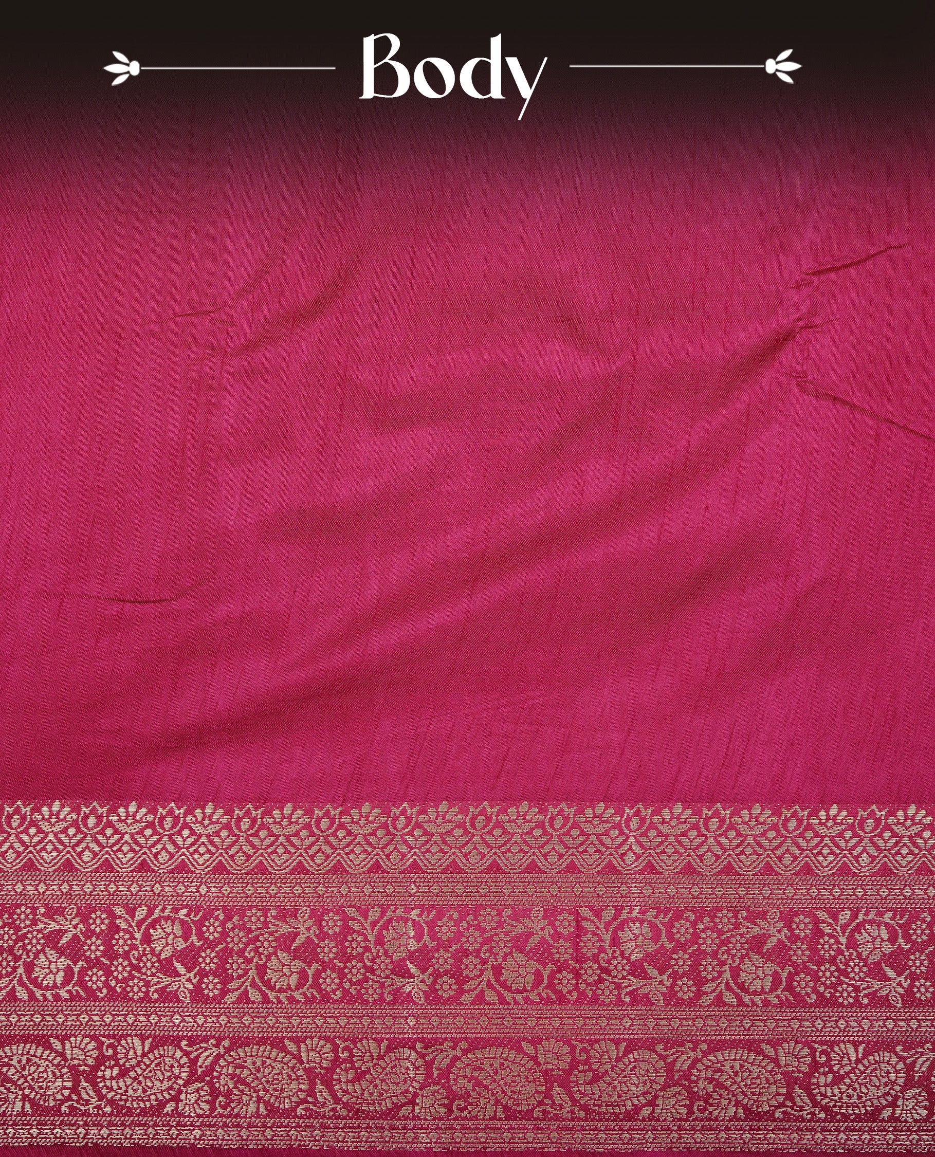 Pink colour Semi Tussar silk saree featuring an elegant plain body, accentuated by a self colour with gold traditional zari border, paired with a matching blouse piece.