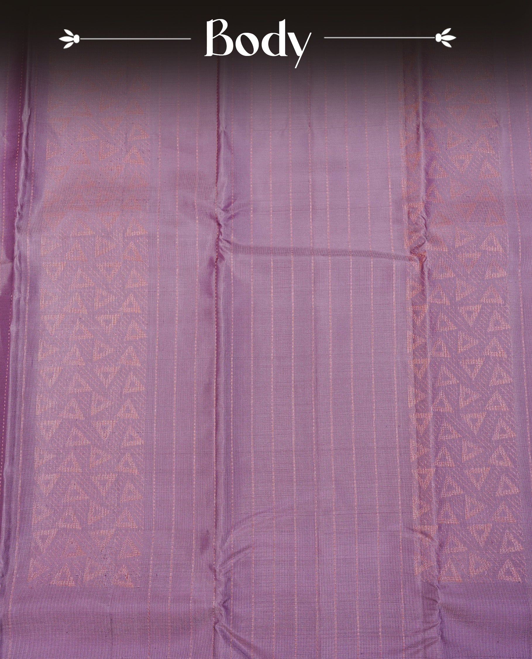 Lavender  Colour Traditional Kancheepuram Silk Saree Featuring Gold  Zari Stripes & Triangle Motifs  on the Body, Designed Without a Border and with a Grand Pallu, Paired with a Matching Blouse.