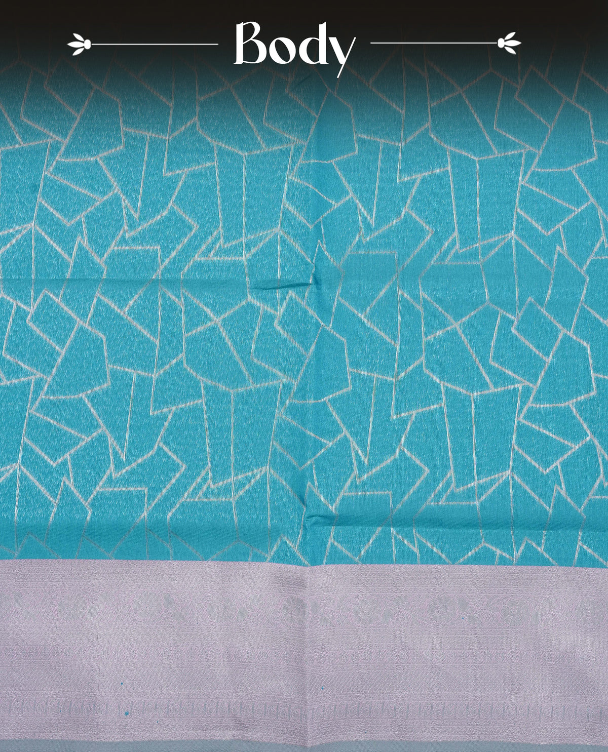 Teal Blue colour semi silk saree featuring Silver zari Geometric pattern on body, complemented by contrast Lavender colour with silver zari border, comes with matching blouse piece.