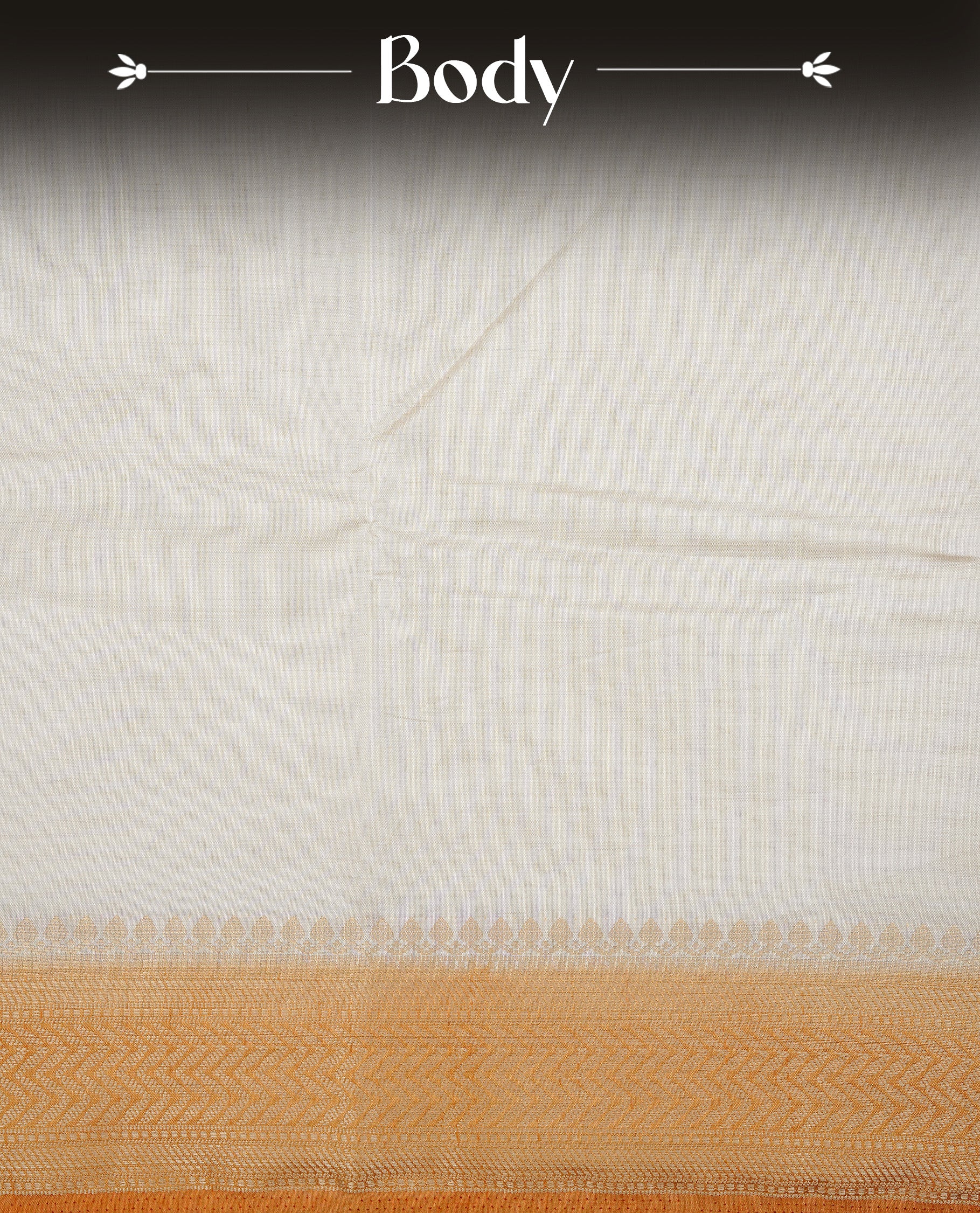 Cream colour Semi Tussar silk saree featuring an elegant plain body, accentuated by a contrast Mustard border adorned with intricate gold zigzag zari work, paired with a matching blouse piece.