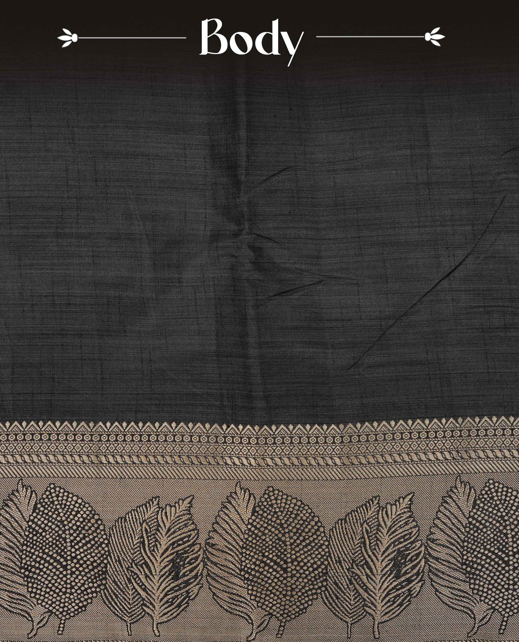 Blackish Grey colour semi tussar silk saree featuring an elegant plain body with traditional gold zari detailed border for a refined look. Comes paired with a matching blouse piece.