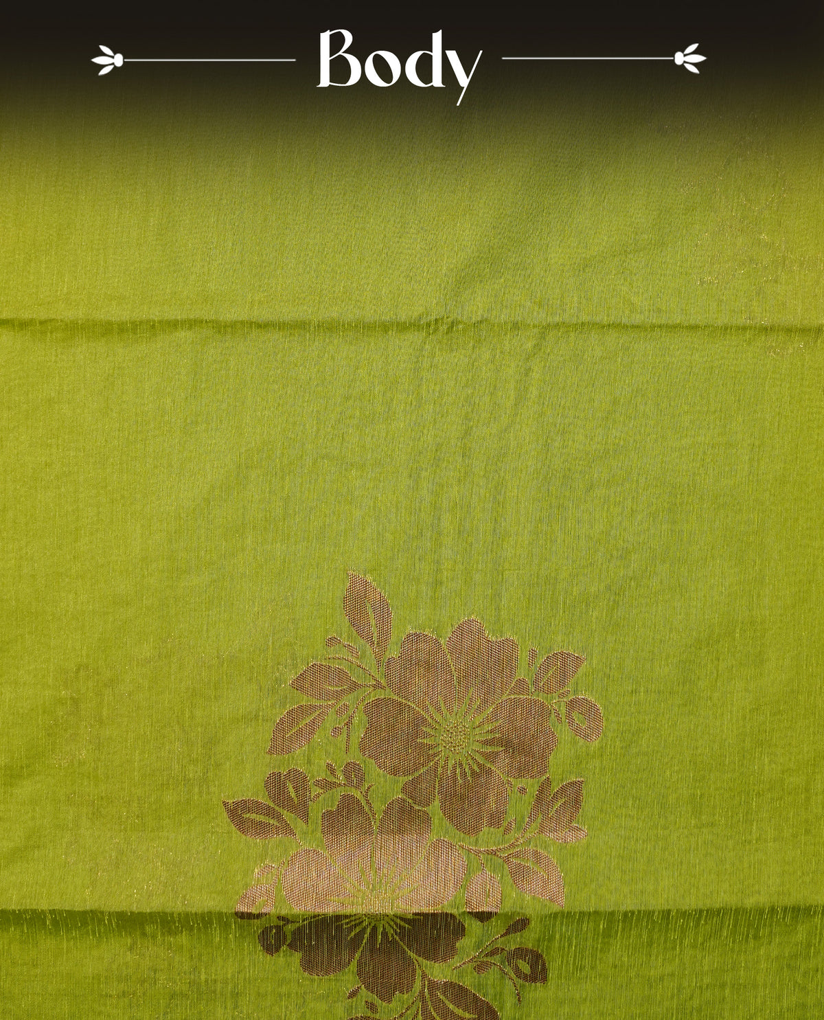 Light Green colour semi linen saree with elegant gold zari floral motifs across the body, complemented by a contrast  colour with grand gold zari pallu and a borderless design, paired with a matching blouse piece.