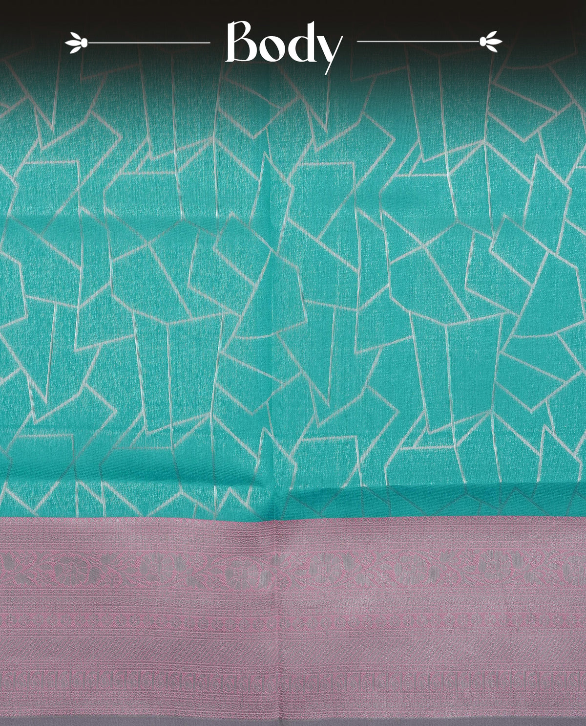 Aqua colour semi silk saree featuring Silver zari Geometric pattern on body, complemented by contrast peach colour with silver zari border, comes with matching blouse piece.
