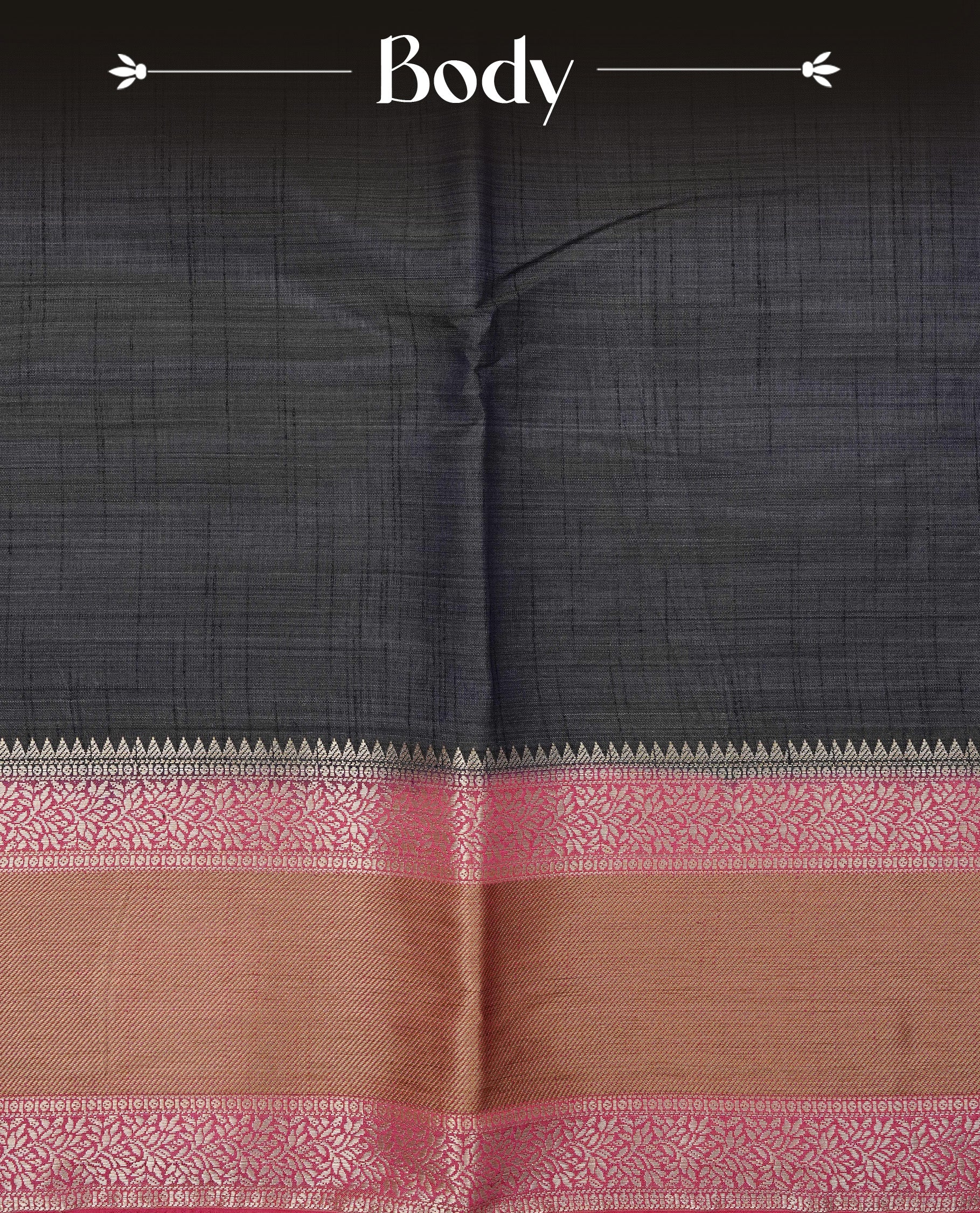 Greyish blue colour Tussar saree featuring Gold zari buttas on body, complemented by contrast Magenta & olive Colour with Gold zari border, comes with matching blouse piece.