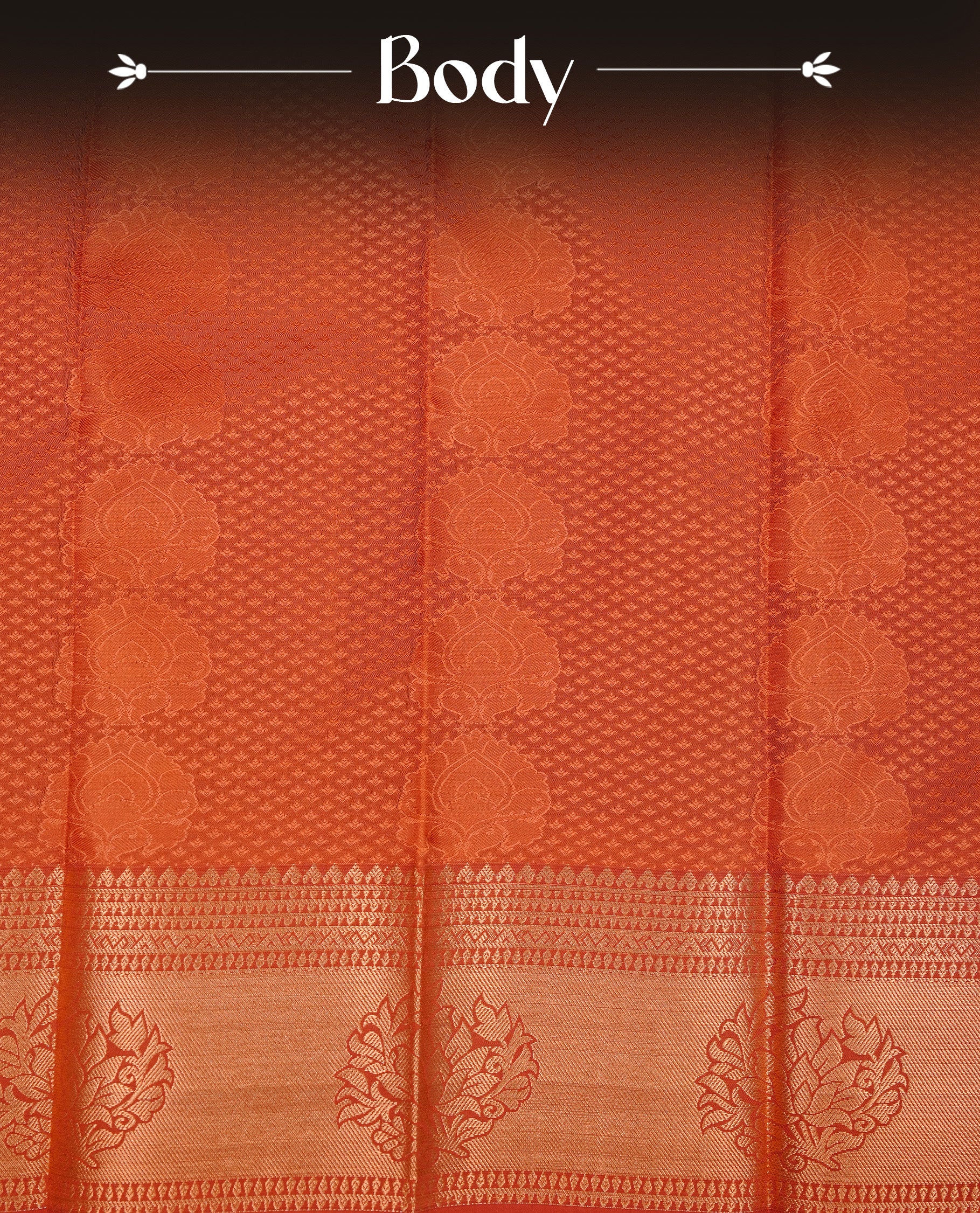 Black colour Semi silk saree Featuring gold zari motifs on body, complemented by contrast Brown colour with gold zari border, paired with matching blouse piece.