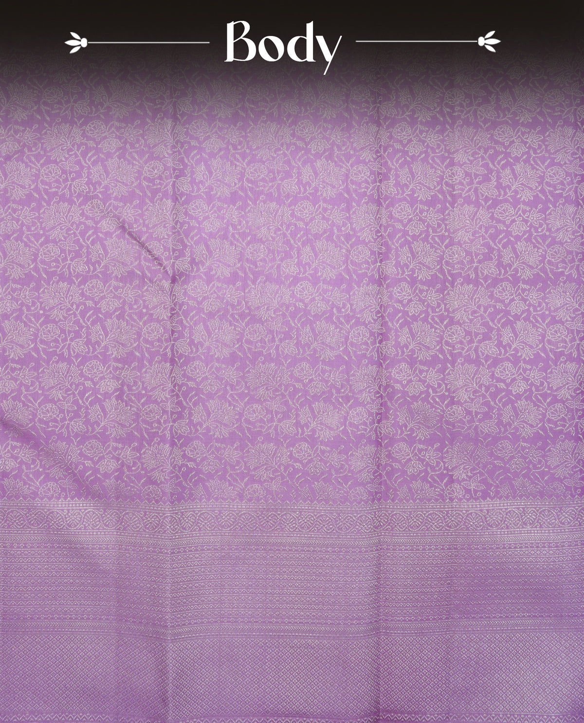 Lavender colour pure wedding silk saree featuring Silver zari Floral kodi pattern on body, complemented by self colour with traditional border, comes with matching blouse piece.