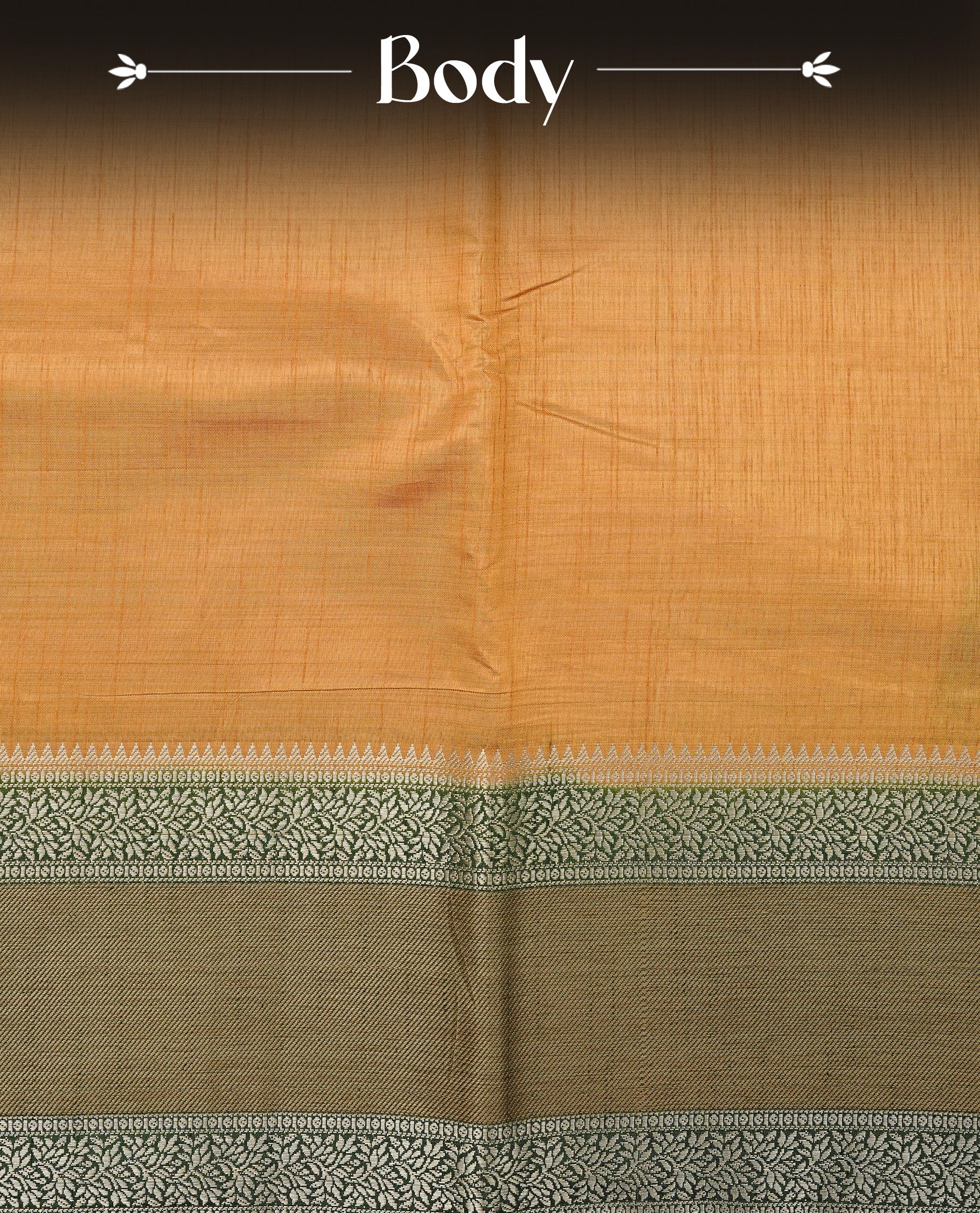 Mustard colour Tussar saree featuring Elegant plain body, complemented by Contrast Green colour with traditional border, comes with matching blouse piece.