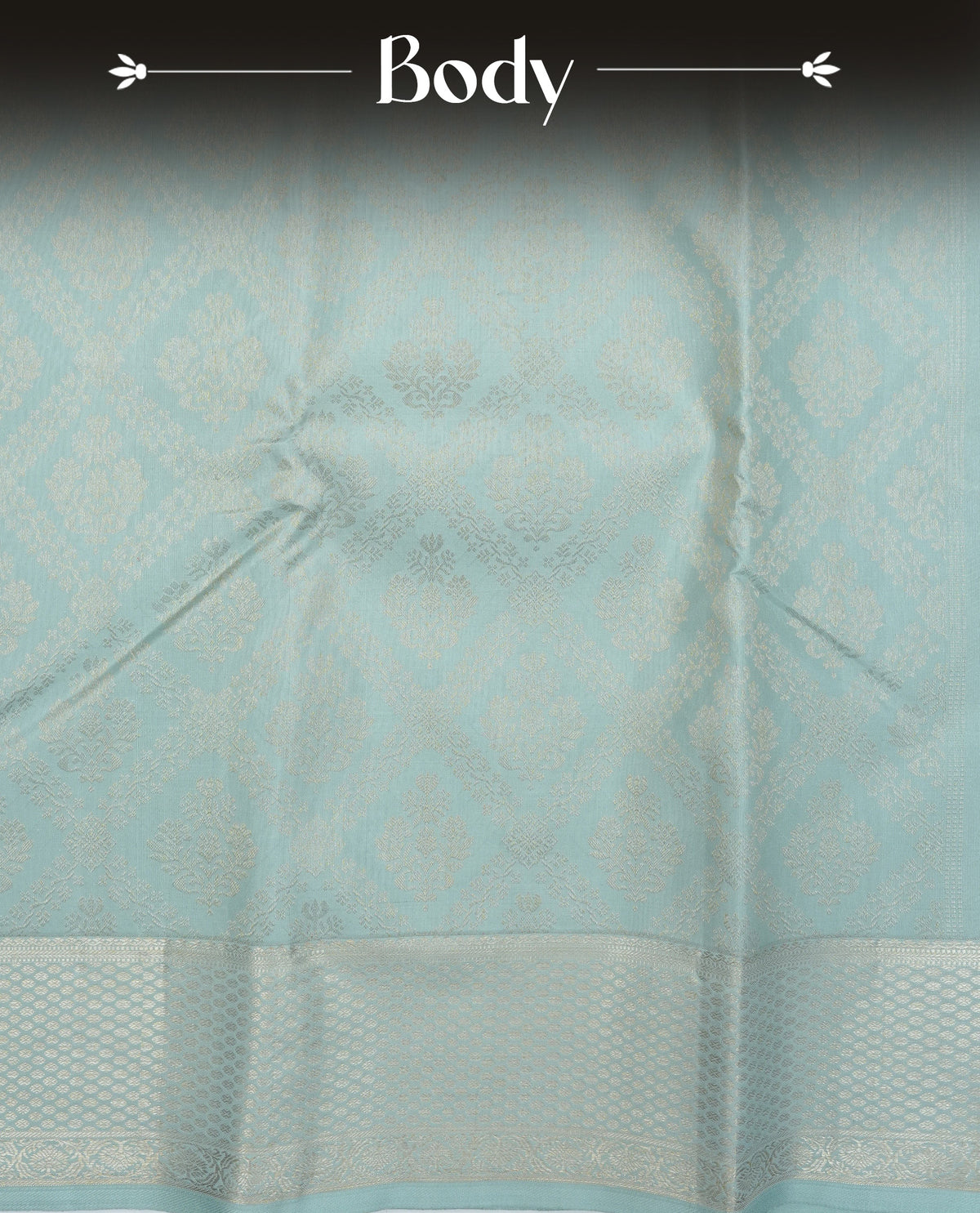 Ice blue colour Pure wedding silk saree featuring Light gold Box pattern with motifs on body, complemented by self colour with traditional border, comes with matching blouse piece.
