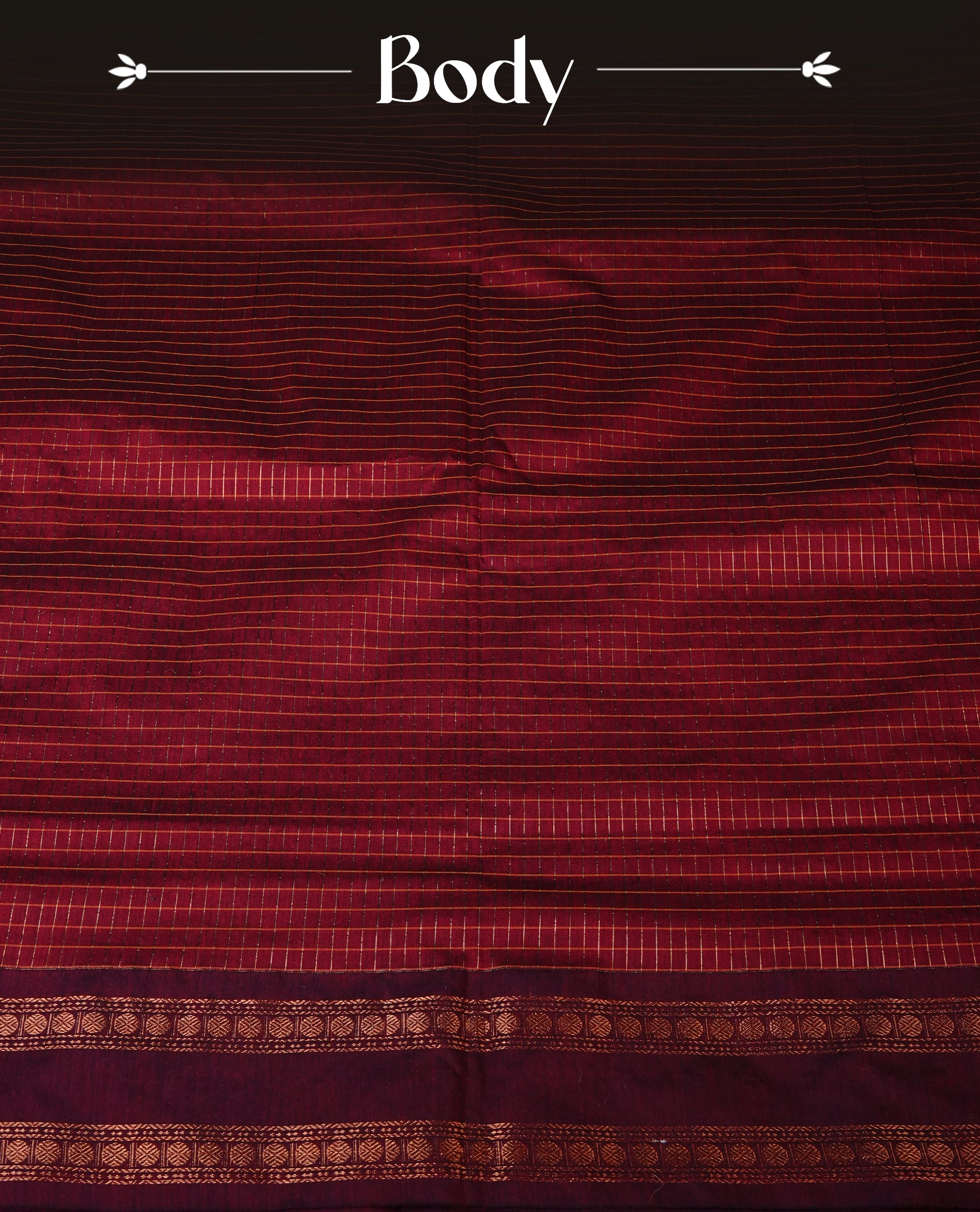 Red colour Kalyani cotton saree featuring Gold zari checks on body, enhanced with zari border and grand zari pallu, comes with self colour blouse piece.