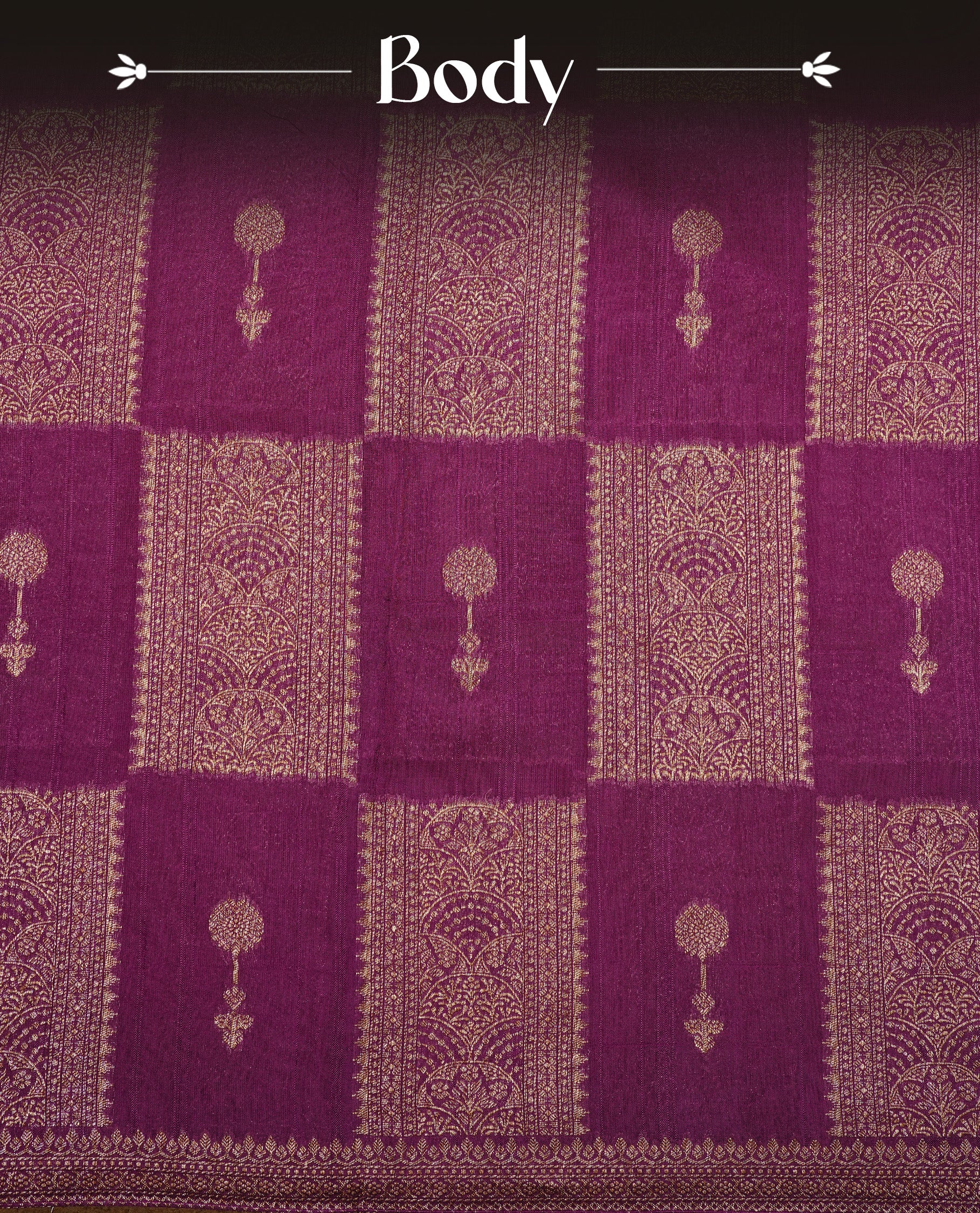 Purple colour Tussar Banaras Georgette silk saree featuring Antique zari Box Pattern on body, complemented by self colour border with zari border, paired with matching blouse piece.