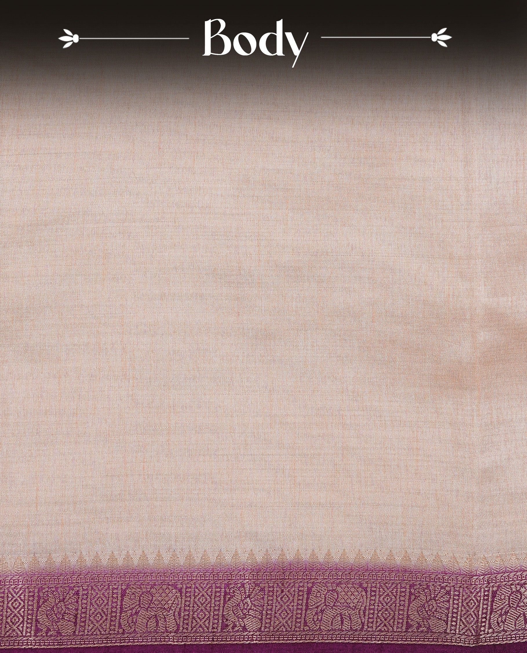 Cream colour Tussar silk saree Featuring Elegant Plain body, complemented by Contrast Purple colour with gold zari border, paired with matching blouse piece.