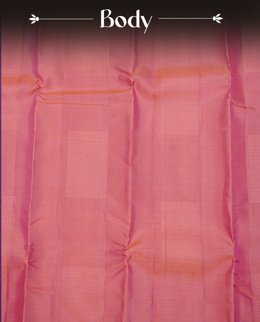 Peach Pink Colour Traditional Kancheepuram Silk Saree Featuring  Gold Zari Dotted Stripes  on the Body, Designed Without a Border and with a Grand Pallu, Paired with a Matching Blouse.