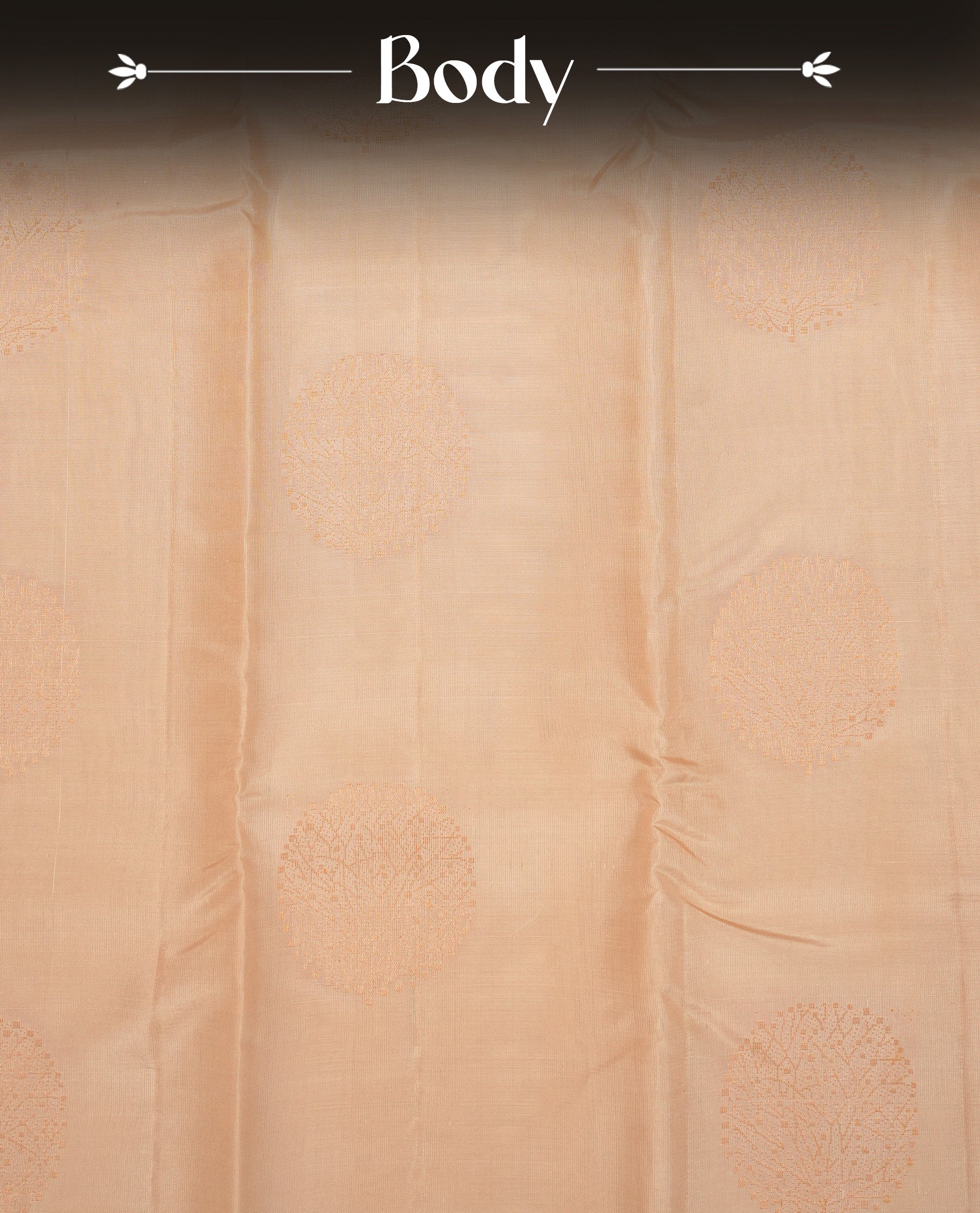 Cream  Colour Traditional Kancheepuram Silk Saree Featuring Gold Zari Circle Motifs on the Body, Designed Without  Border and with a Contrast  Pallu, Paired with a Matching Blouse.
