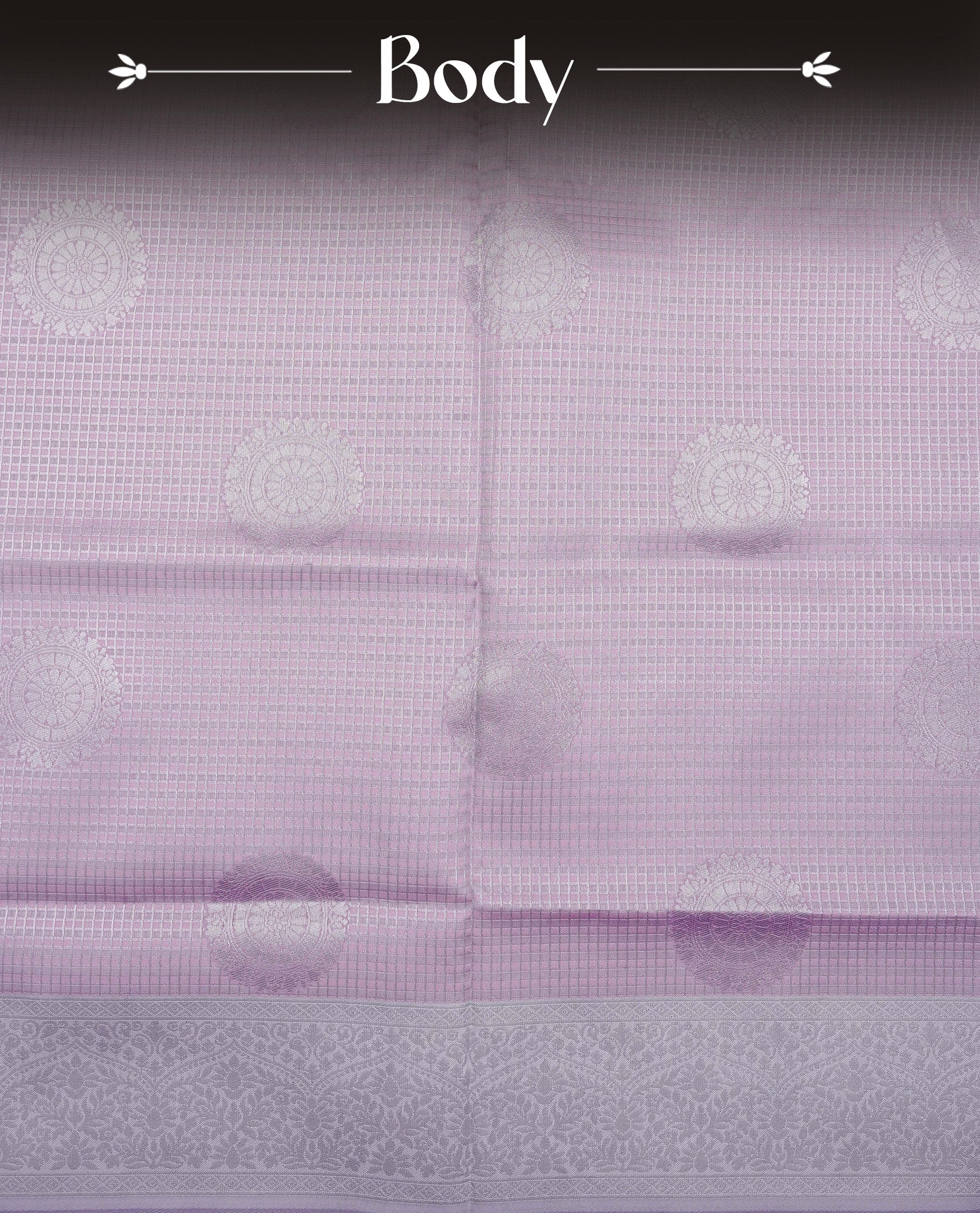 Pink & lavender colour semi silk saree featuring Silver zari Small check pattern & motifs on body, complemented by contrast lavender colour with silver zari border, comes with matching blouse piece.