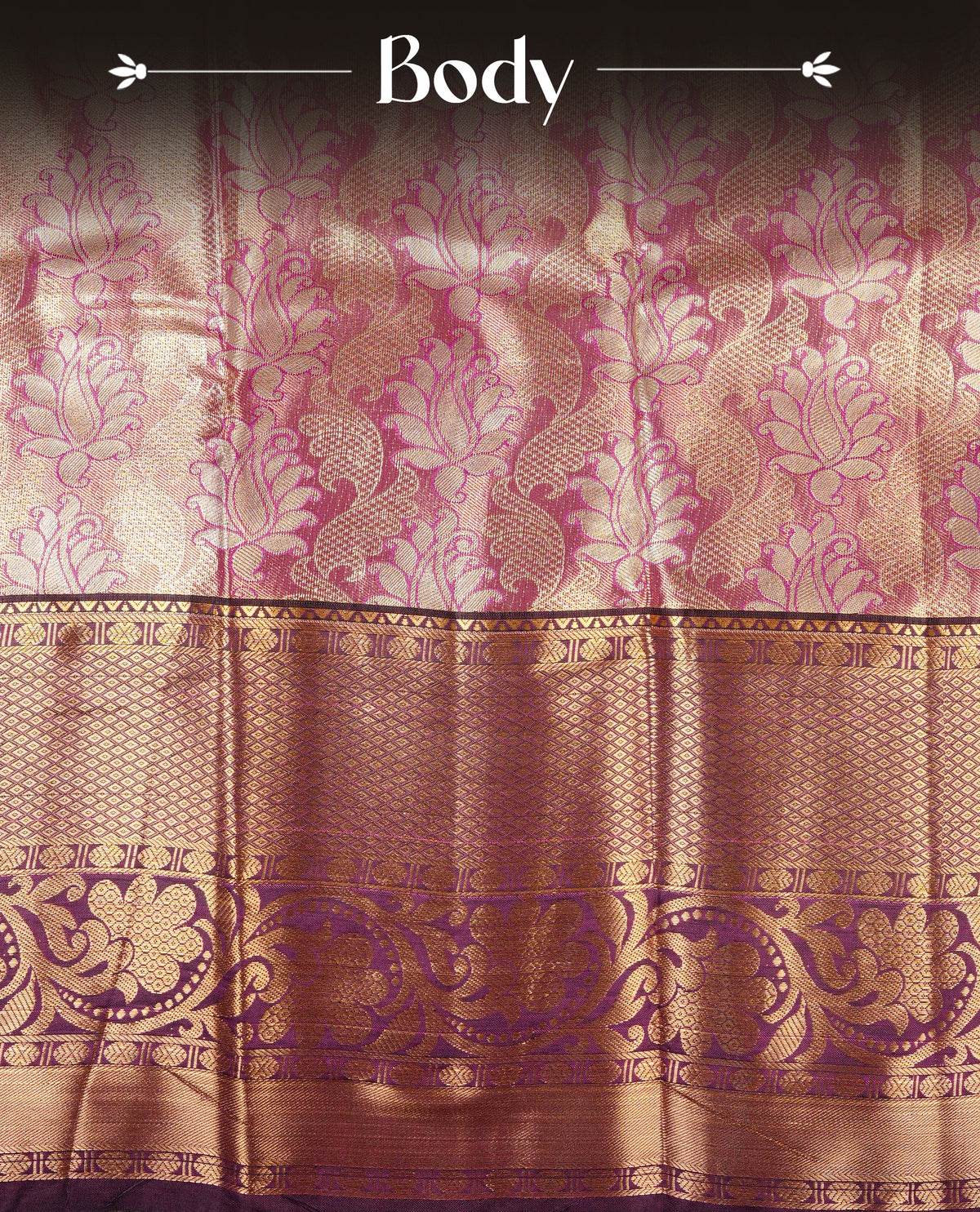 Violet & Gold colour Double shade Semi tissue silk saree featuring self color Floral pattern on body, Contrast Purple colour with Fancy border, paired with matching.
