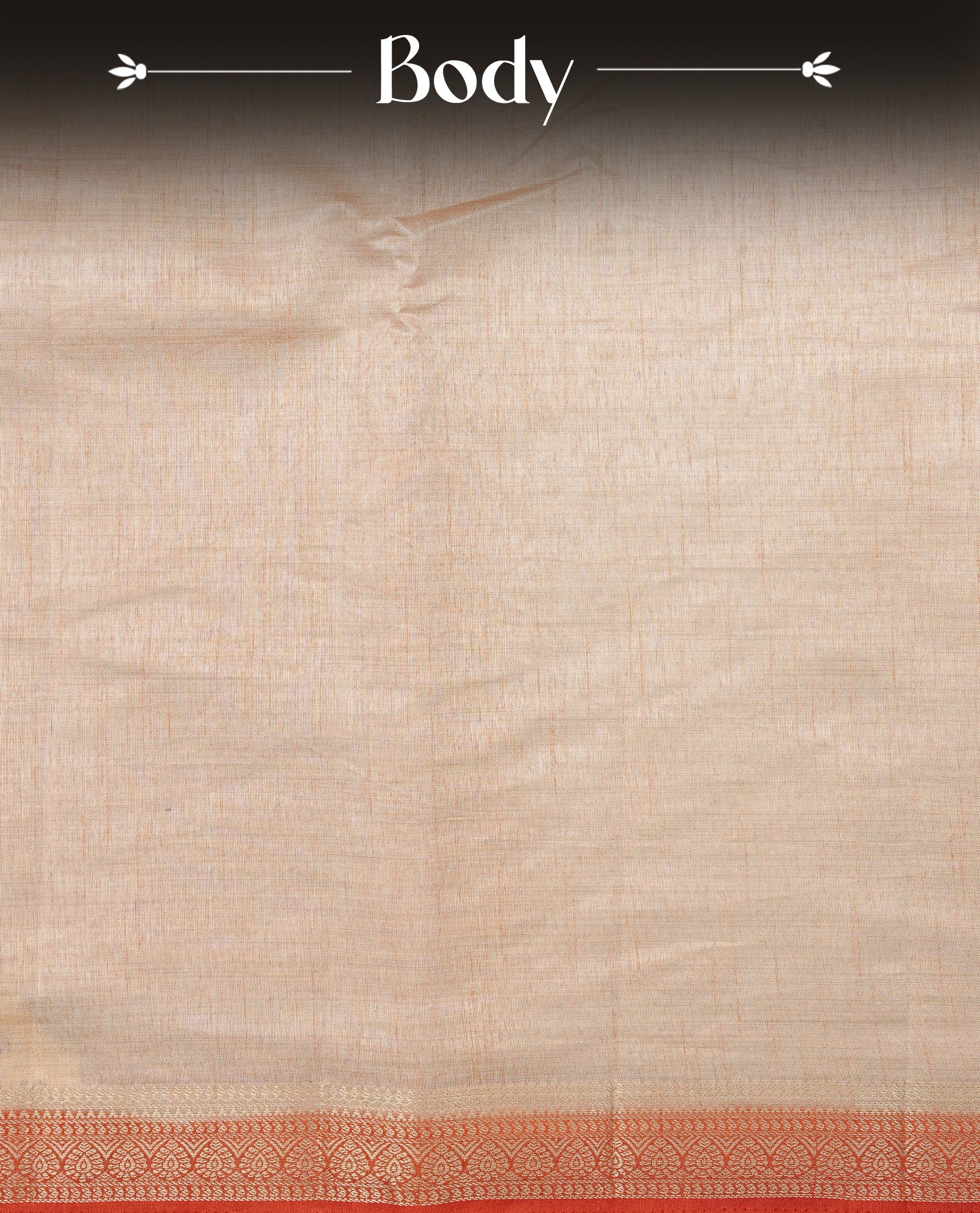 Cream colour Semi Tussar silk saree featuring an elegant plain body, accentuated by a contrast Orange border adorned with intricate gold zari work, paired with a matching blouse piece.