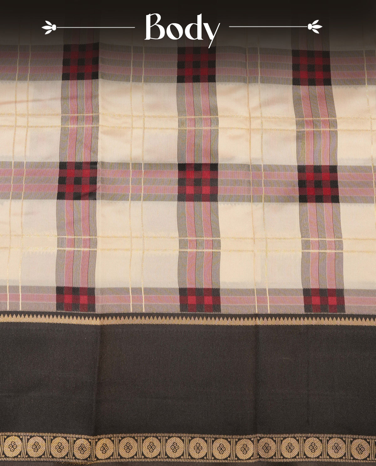 Cream colour soft silk saree with contrast Black border.