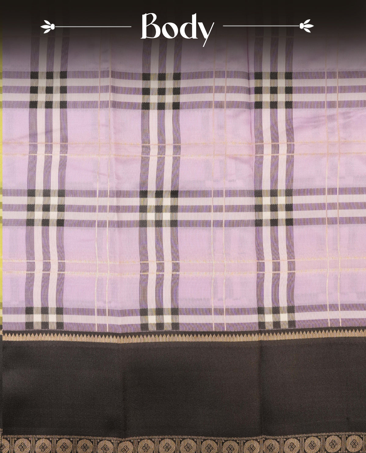 Lavender colour soft silk saree with contrast Black border.