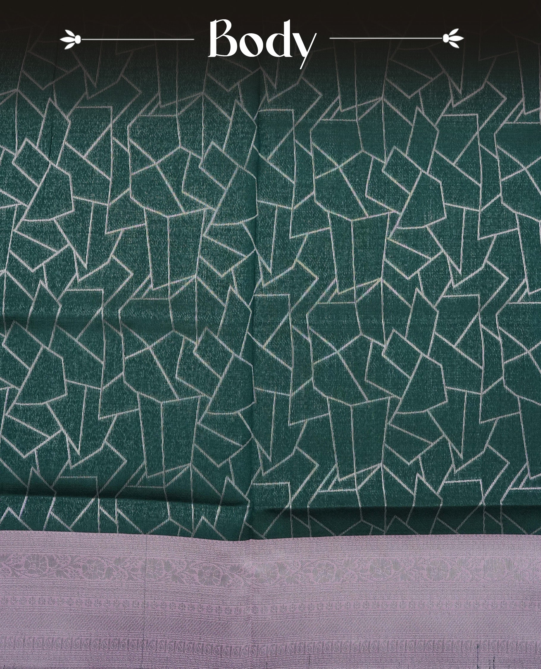 Green colour semi silk saree featuring Silver zari Geometric pattern on body, complemented by contrast pink colour with silver zari border, comes with matching blouse piece.