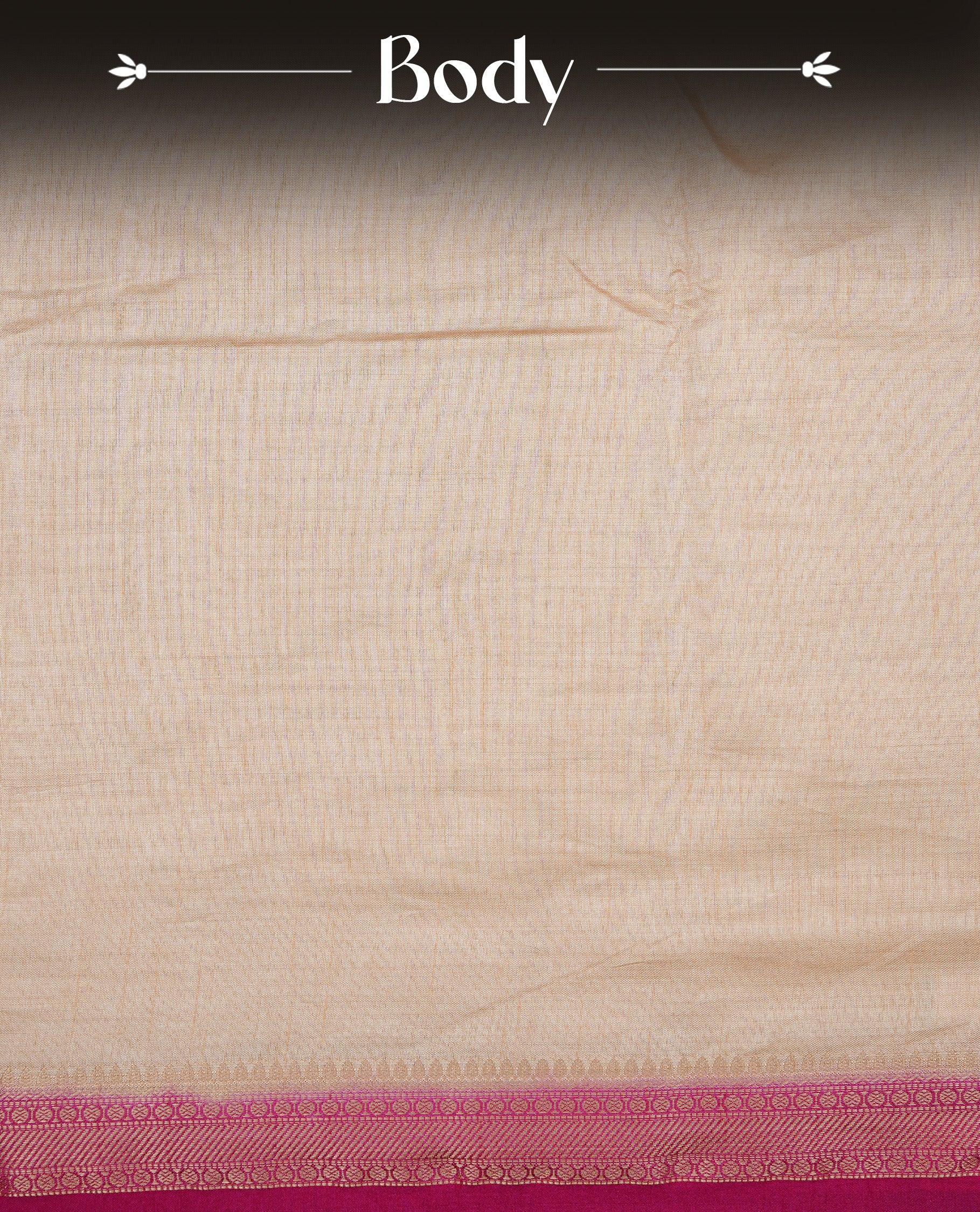 Cream colour Semi Tussar silk saree featuring an elegant plain body, accentuated by a contrast Pink border adorned with intricate gold  zari work, paired with a matching blouse piece.