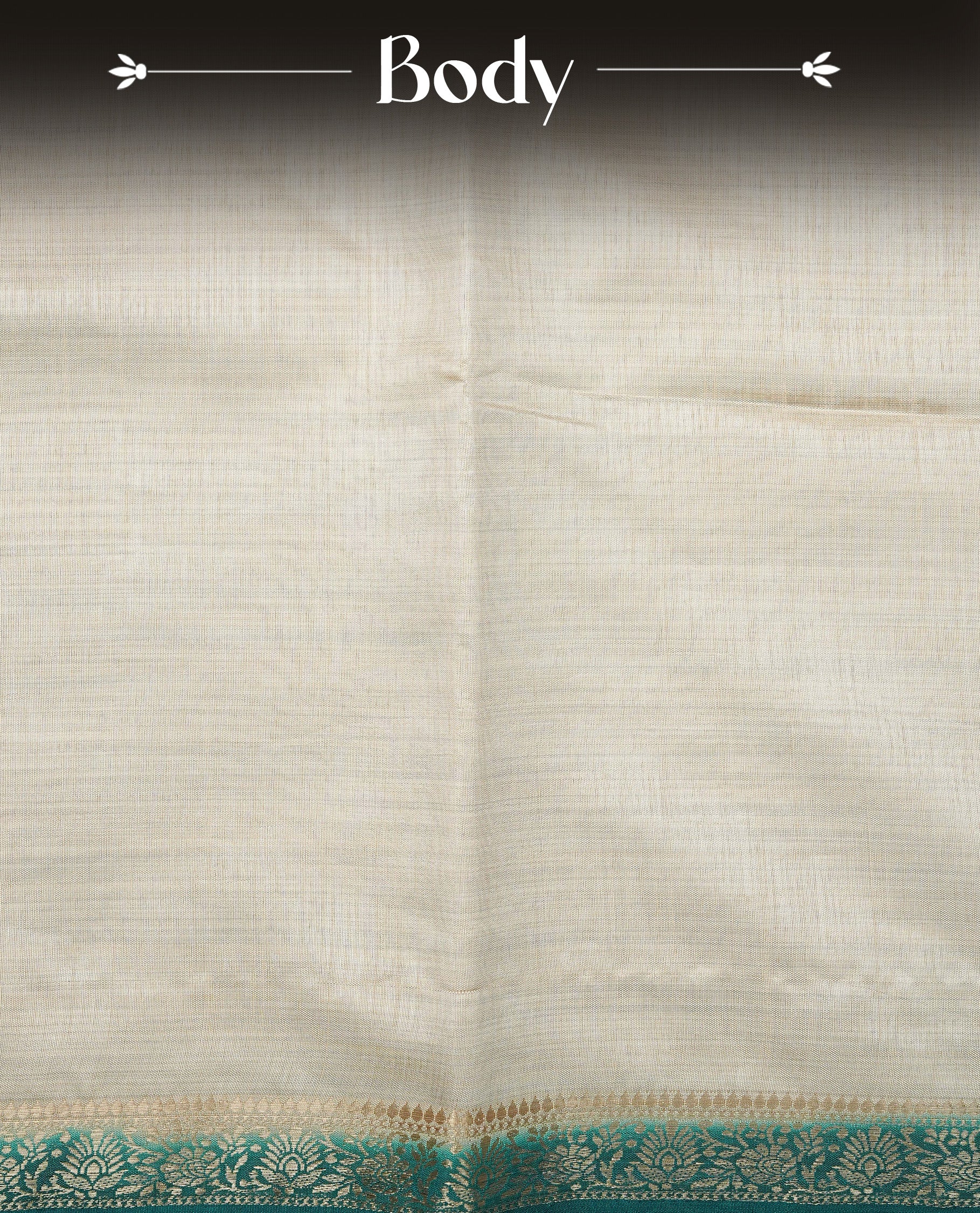 Light gold Colour Tussar saree featuring elegant plain body, complemented by contrast Teal colour with zari work border, comes with matching blouse piece.