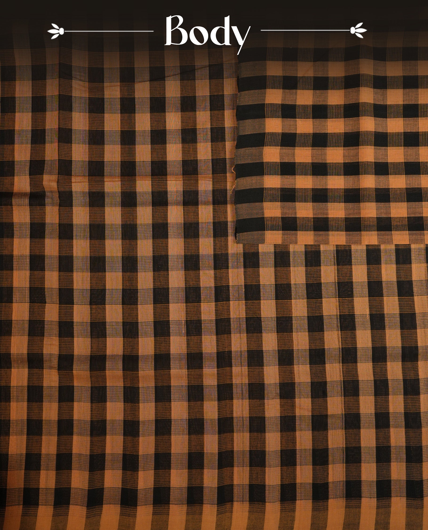 Black & Light Brown  Colour Mangalagiri cotton saree  Featuring Check Pattern On Body , WithOut border & Contrast Striped Pallu. Paired with a matching blouse piece