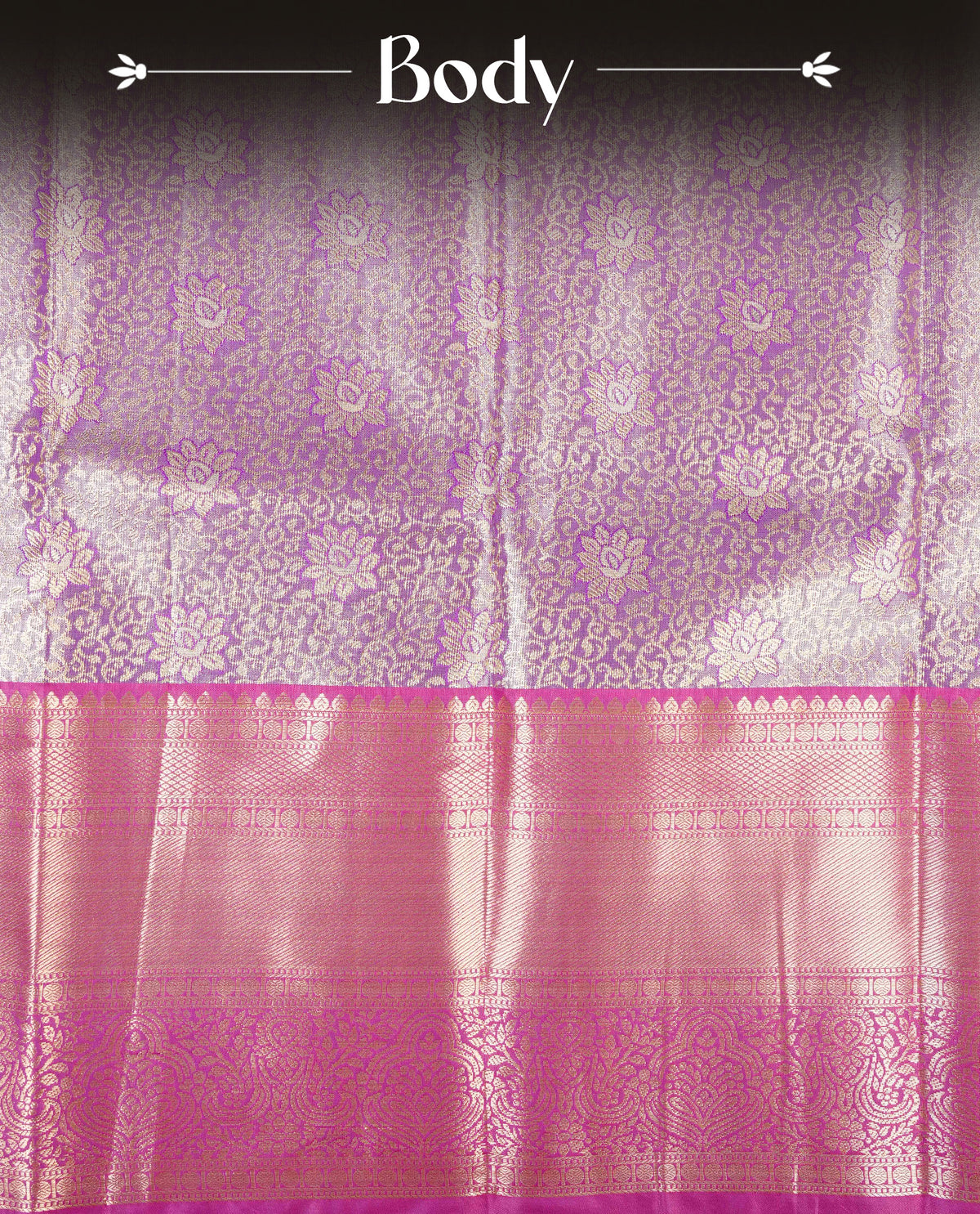 Violet & Silver colour Double shade Semi tissue silk saree featuring self color Floral pattern on body, Contrast Magenta colour with Fancy border, paired with matching.
