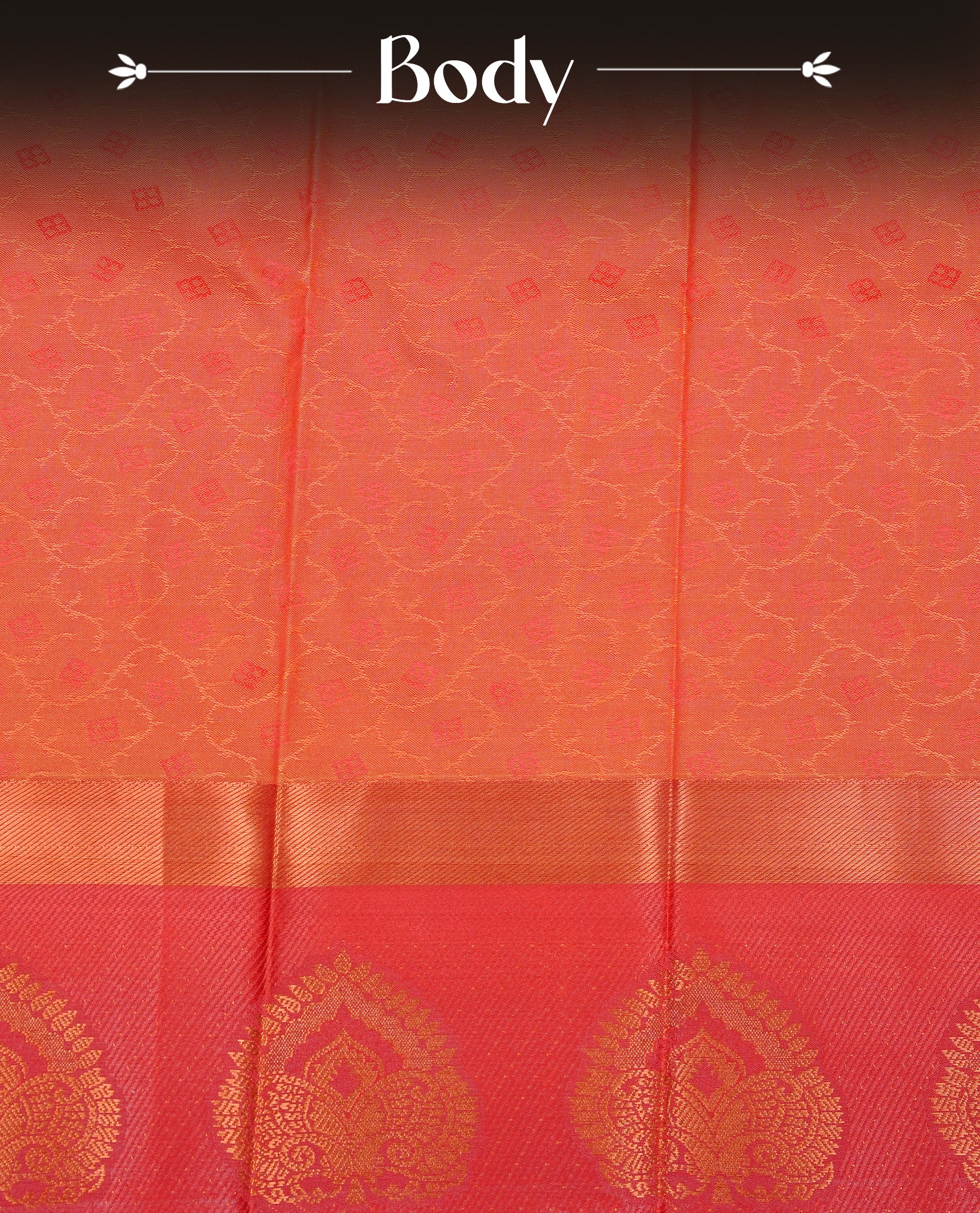 Mustard colour Semi silk saree Featuring self colour zari motifs on body, complemented by contrast Orange colour with gold zari border, paired with matching blouse piece.