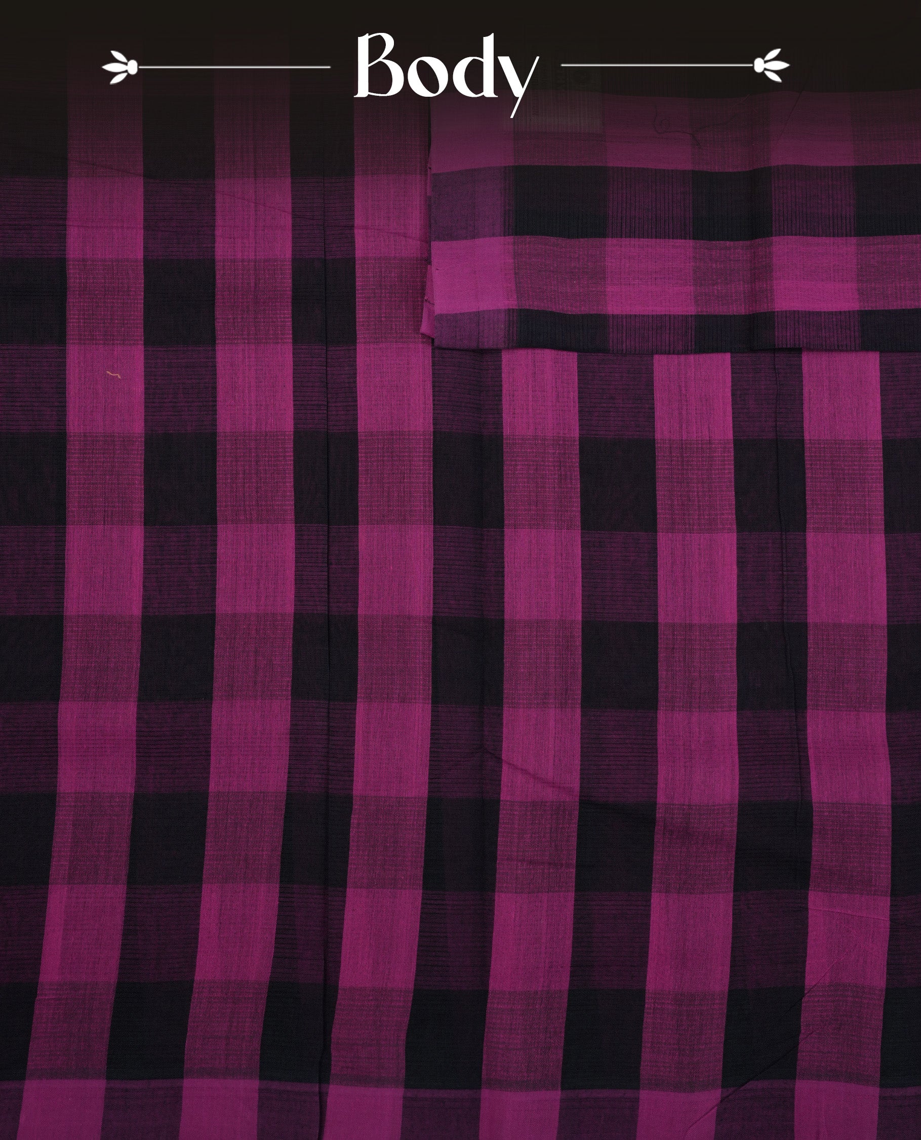 Navy Blue and Pink Colour checked Mangalagiri cotton saree Featuring  Self  Coloured Border ,With Striped  pallu, Paired With A matching blouse piece.