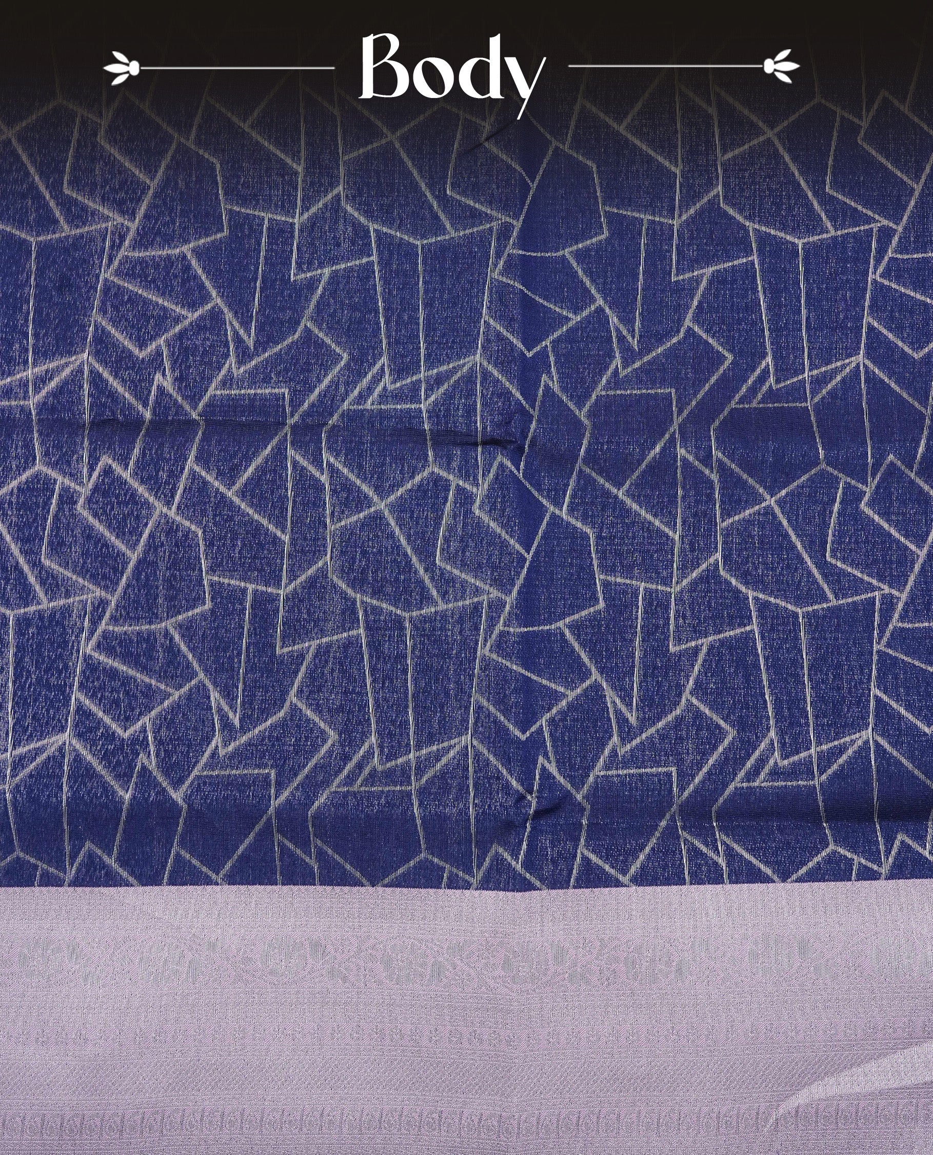 Navy blue colour semi silk saree featuring Silver zari Geometric pattern on body, complemented by contrast Pink colour with silver zari border, comes with matching blouse piece.