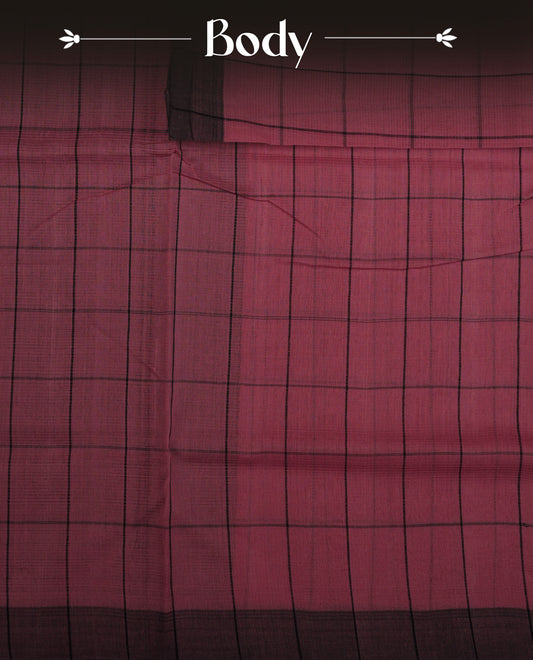 Lavender Colour Mangalagiri Cotton Saree Featuring Purple Checks On Body , Complemented By Contrast Colour Border & Striped  Pallu, Paired With A Matching Blouse Piece.