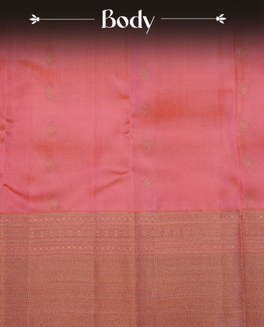 Pink  Colour Traditional Kancheepuram Slik Saree Featuring Gold Zari Motifs on the Body, Complemented by a Self  Colour  Gold Zari Traditional Border and Pallu, Paired with a Matching Blouse .