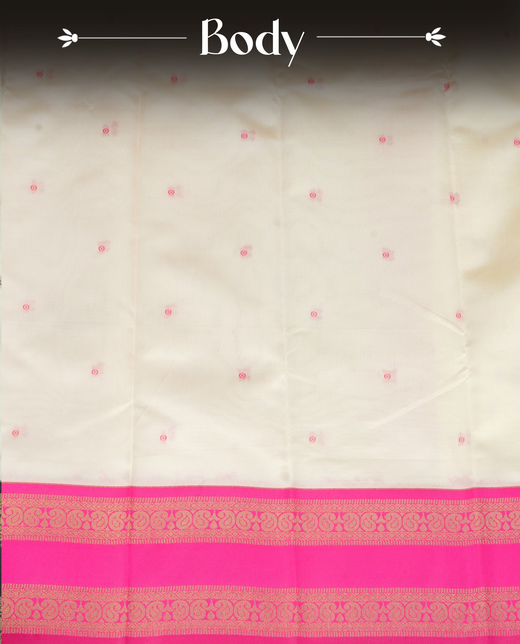 Off White  Colour Semi Silk Saree Featuring   Rani Pink thread buttas On Body, Highlighted  by contrast border with Mango motifs, paired with matching blouse piece.