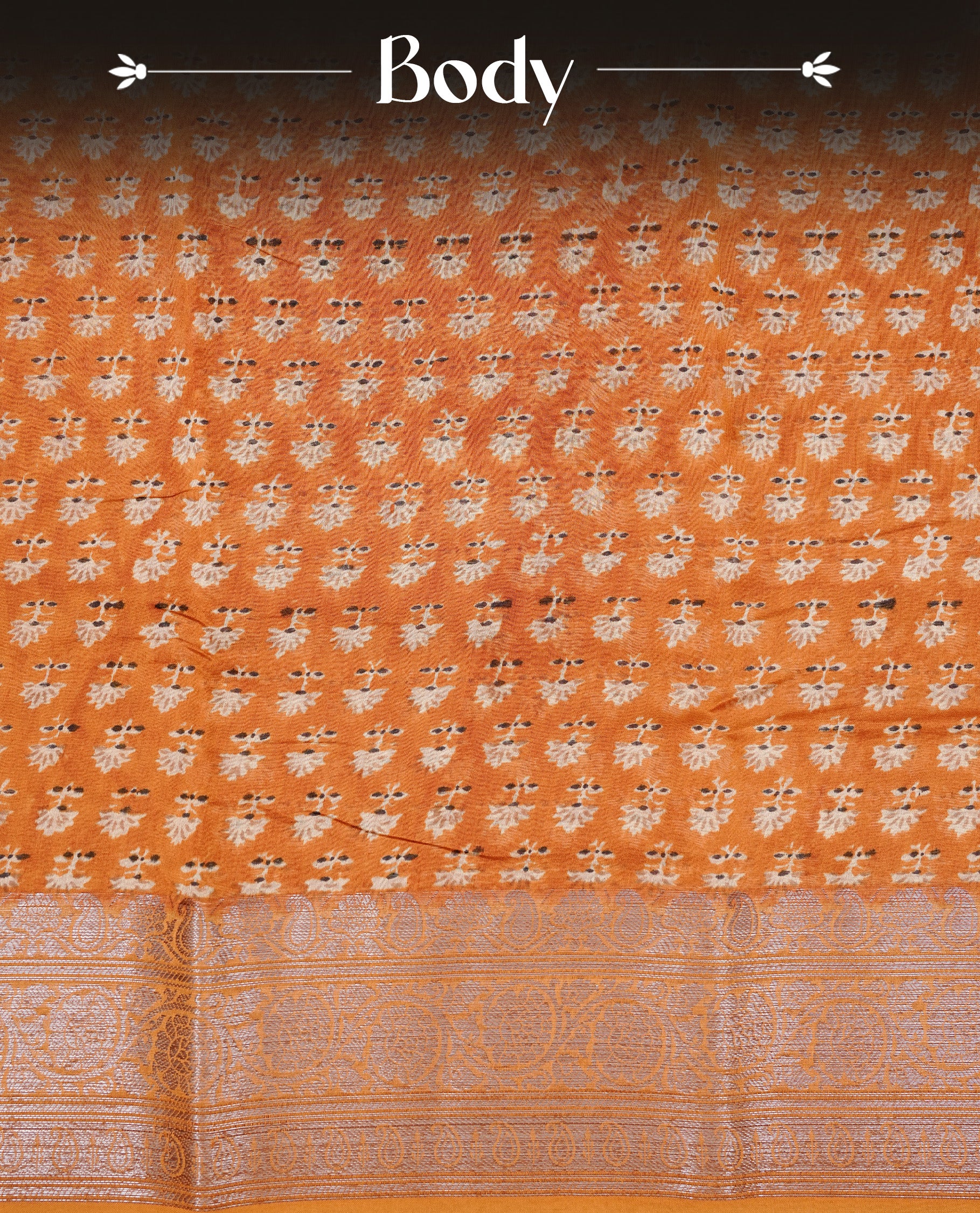 Mustard Colour Chanderi Silk Saree Featuring Floral Print On Body, Complemented by Self Colour with Antique Zari Border, Paired With Matching blouse Piece.