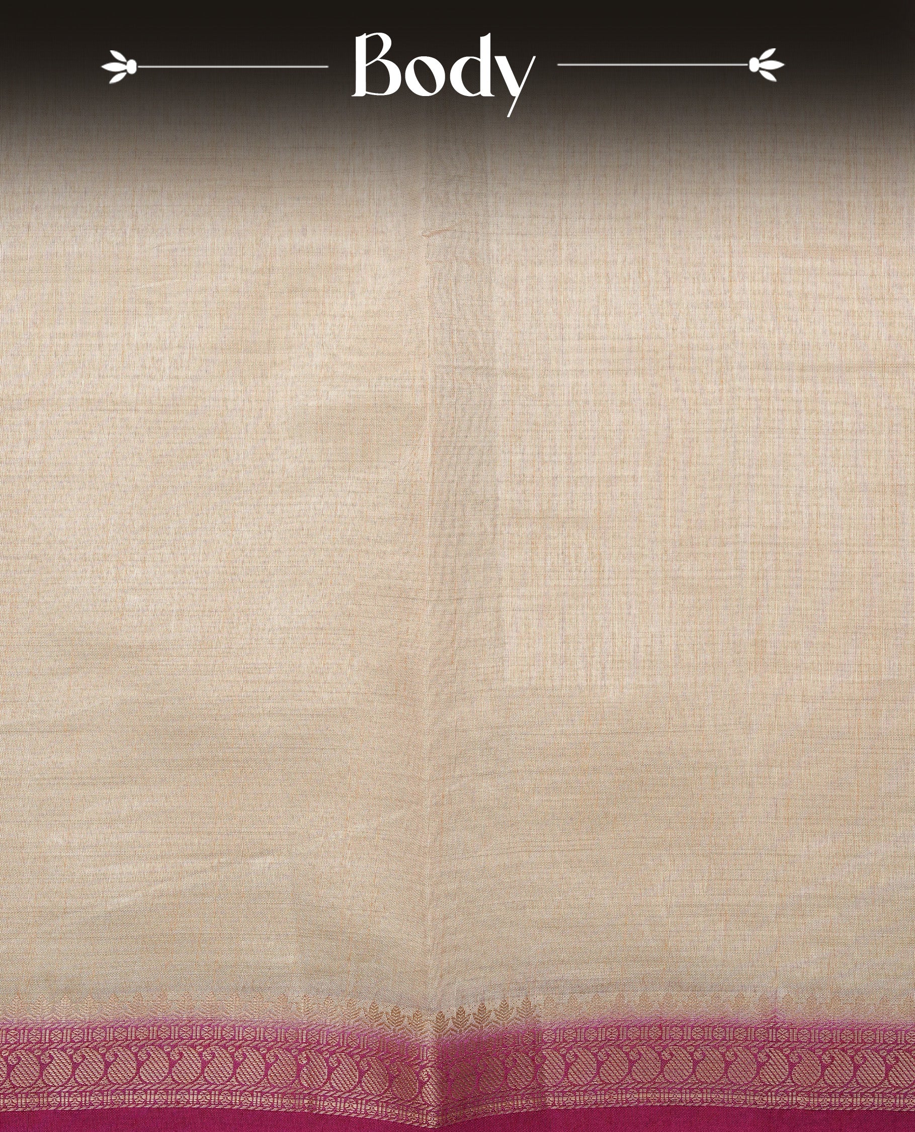 Light gold Colour Tussar saree featuring elegant plain body, complemented by contrast magenta colour with Mango zari work border, comes with matching blouse piece.