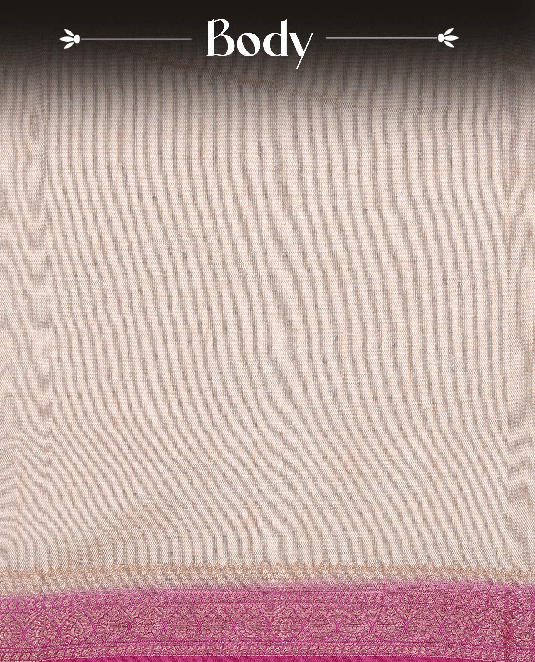 Cream colour Tussar silk saree featuirng Elegant Plain body, complemented by Contrast Magenta colour with gold zari border, paired with matching blouse piece.