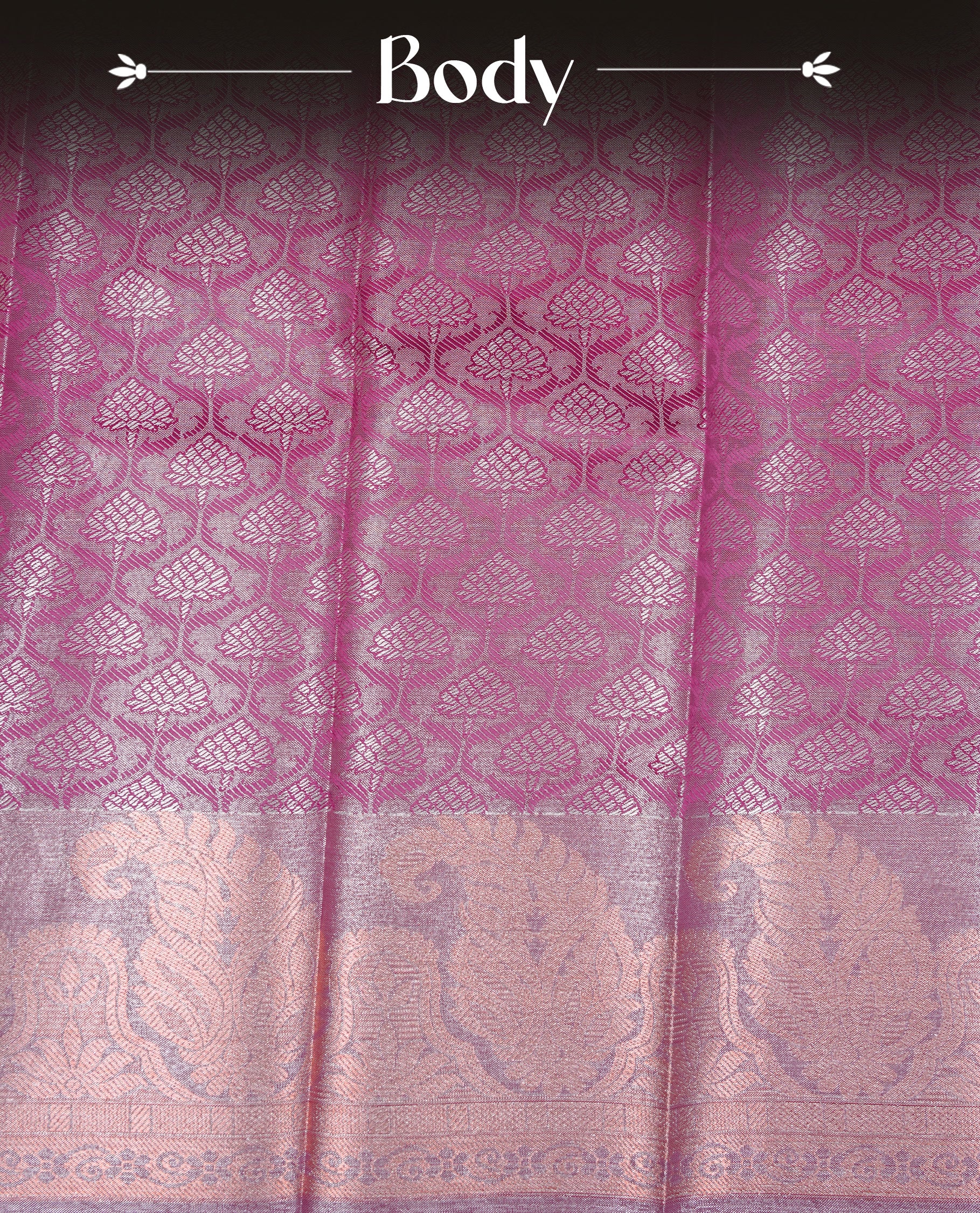 Cream colour Semi silk saree Featuring gold zari motifs on body, complemented by Self colour with Rose gold zari border, paired with matching blouse piece.