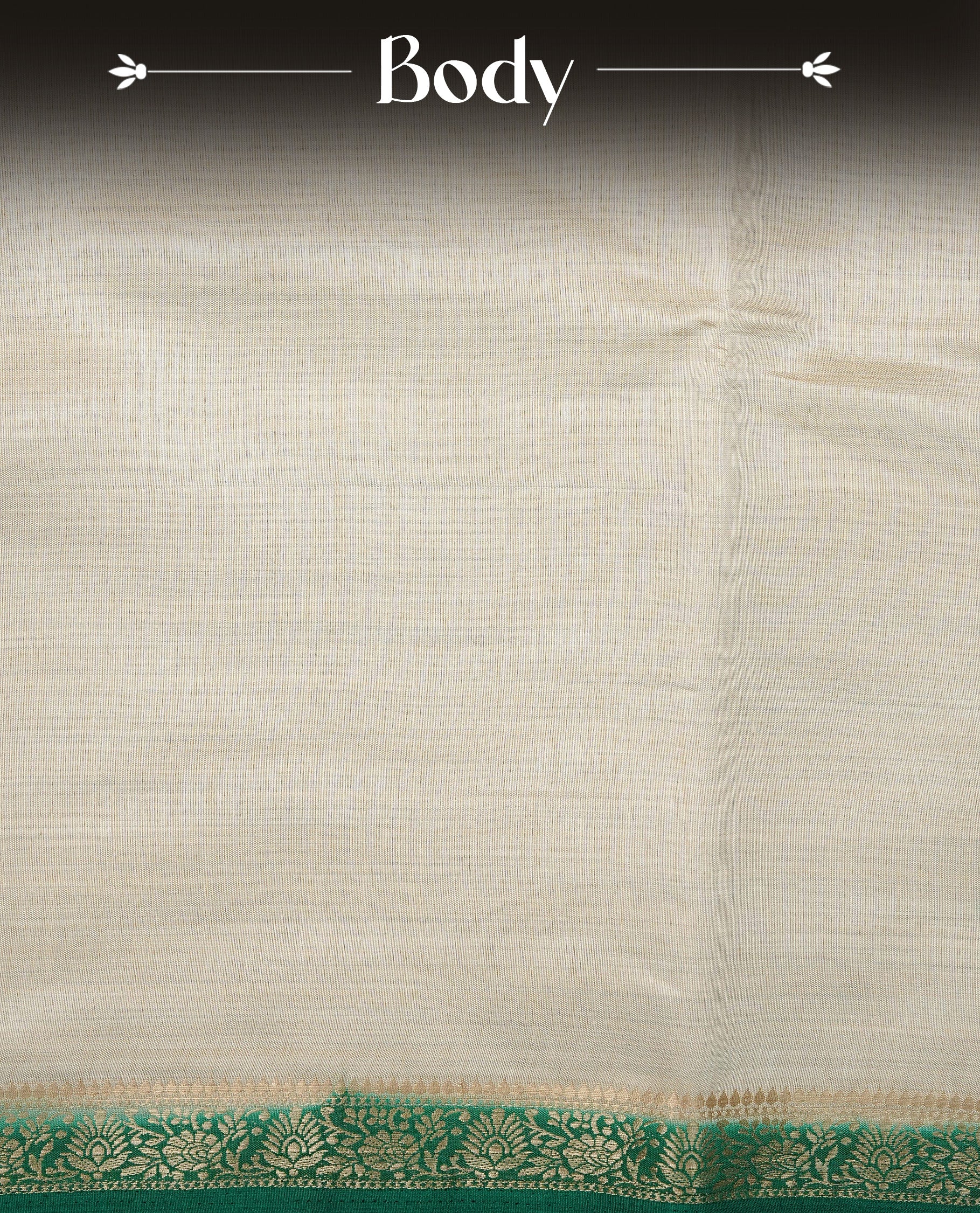 Light gold Colour Tussar saree featuring elegant plain body, complemented by contrast green colour with zari work border, comes with matching blouse piece.