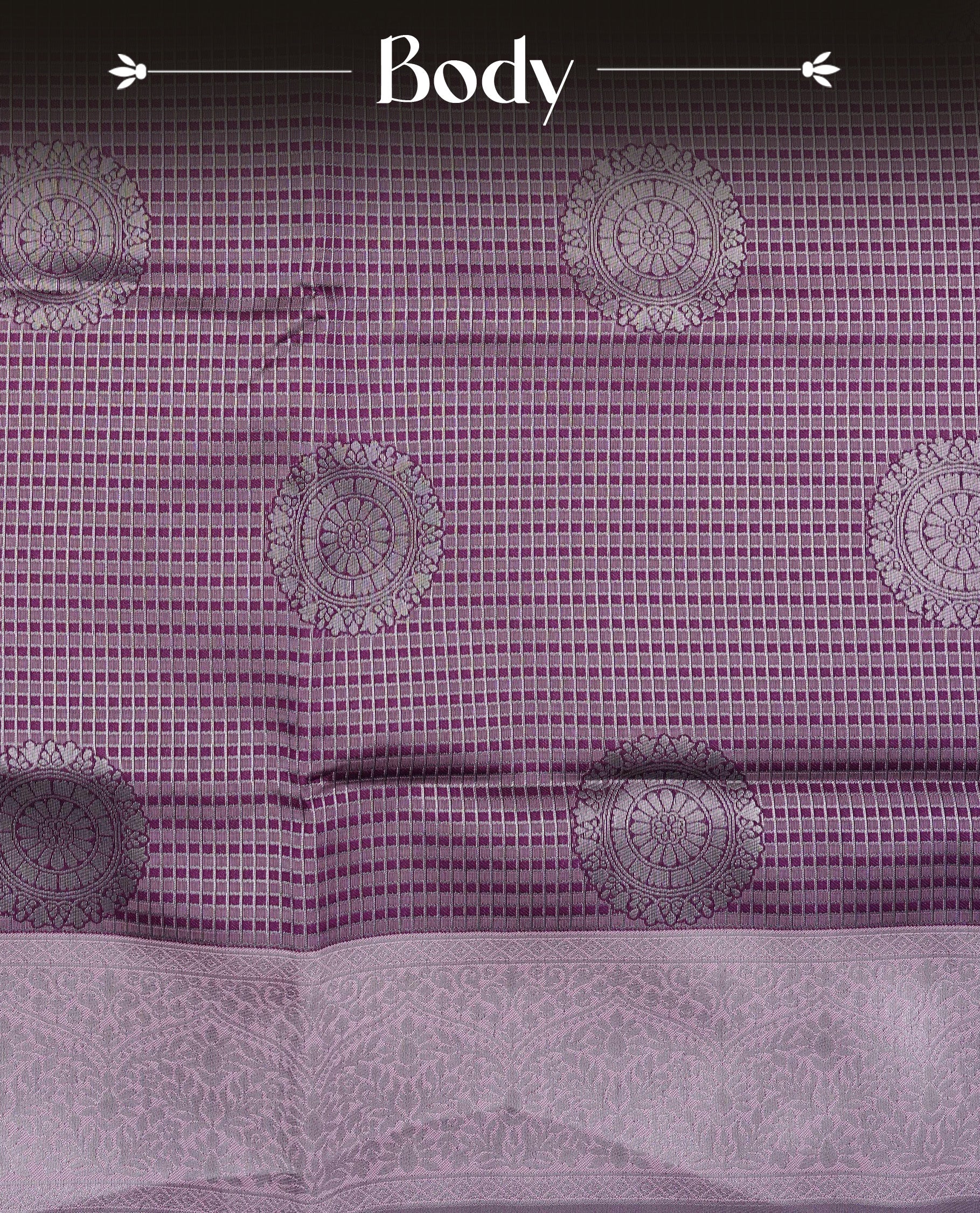 Purple & Pink colour semi silk saree featuring Silver zari Small check pattern & motifs on body, complemented by contrast Pink colour with silver zari border, comes with matching blouse piece.