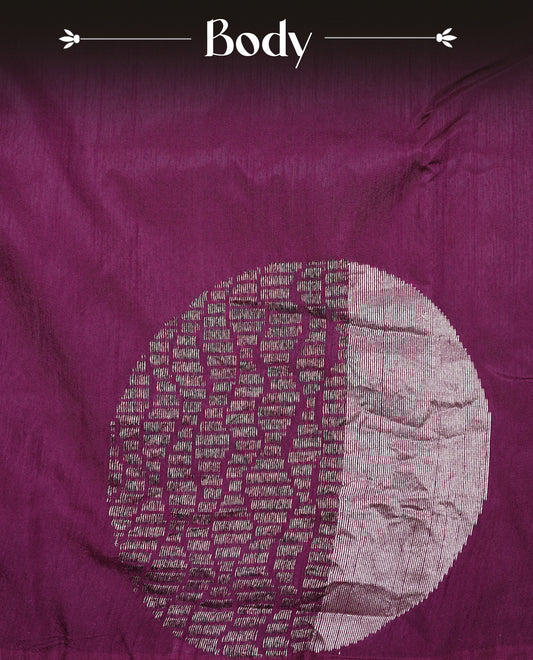 Grape colour semi tussar silk saree featuring bold thread polka dot body, no specific border, comes with matching blouse piece