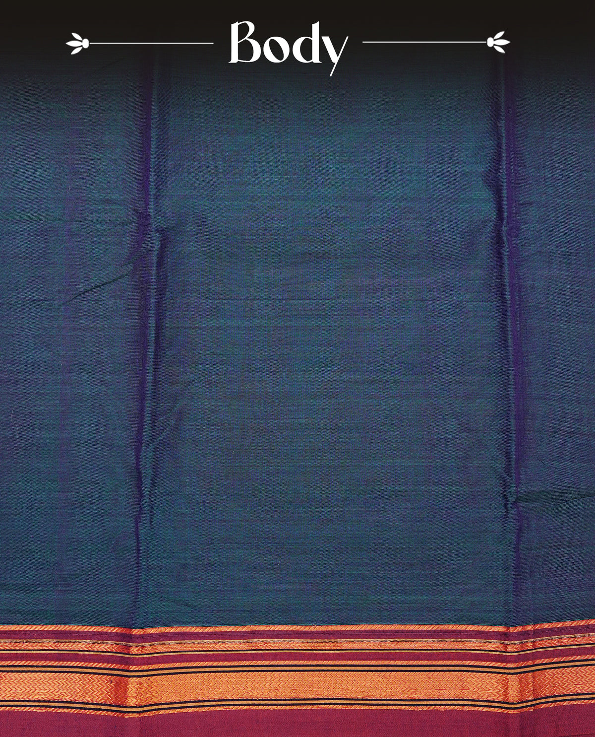 Peacock Blue colour Narayanapattu cotton saree with a plain body, complemented by a wine Colour with border with elegant gold zari detailing and a contrast striped pallu, paired with a matching blouse piece.