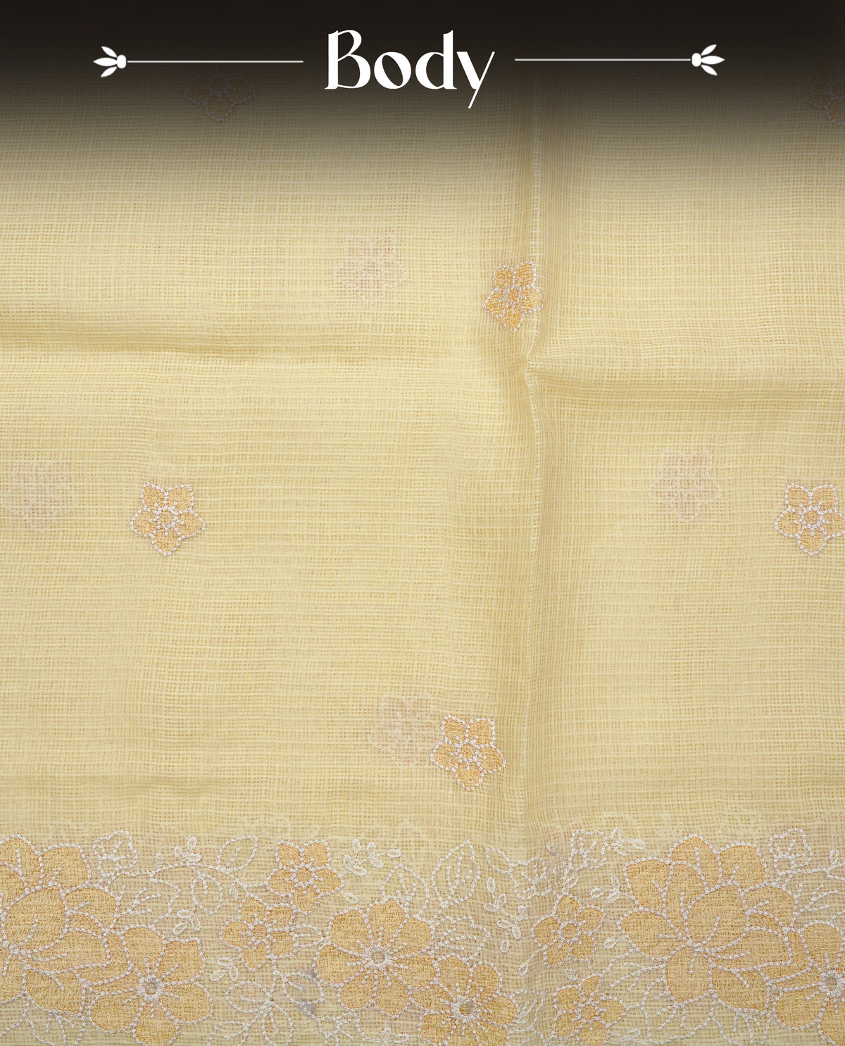 Pastel Yellow colour Net Kota Designer saree.