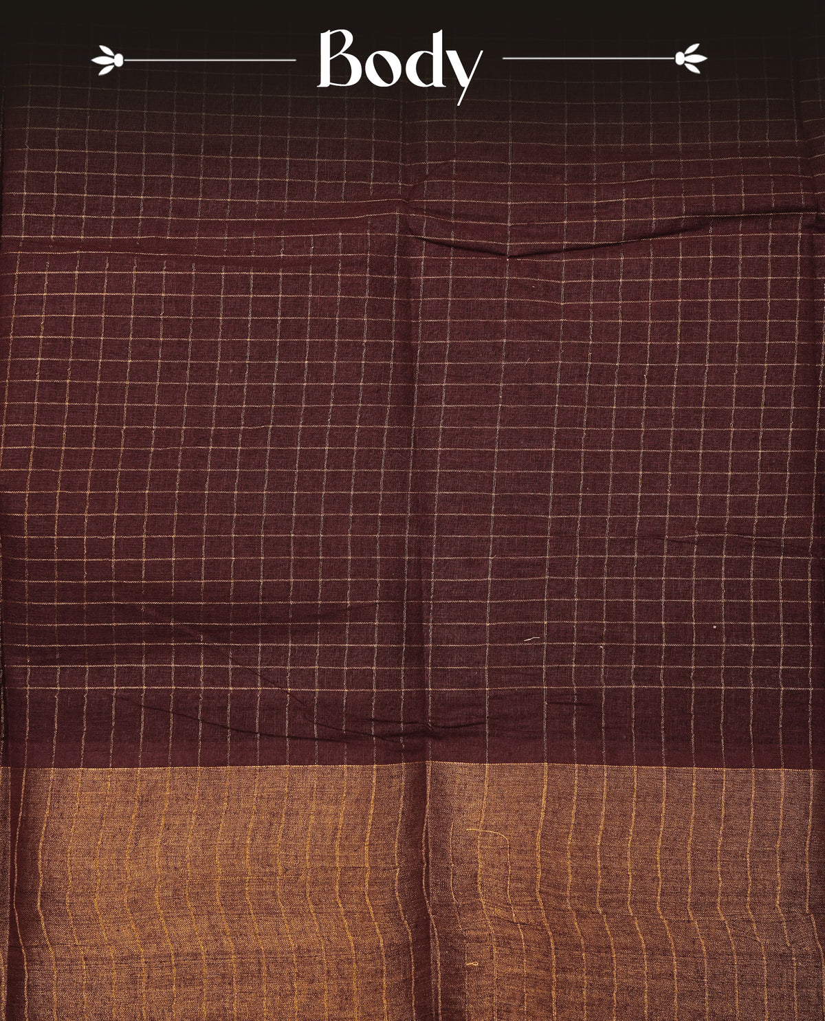 Brown Sungudi cotton saree featuring elegant gold zari checks across the body, complemented by a contrast gold zari border. Comes with a matching blouse piece.