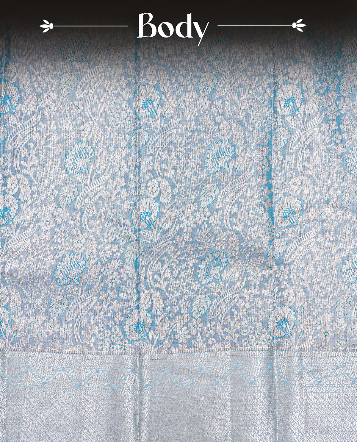 Blue & Gold Double shade Semi Tissue Silk saree featuring Light gold Kodi pattern on body, complemented by Self colour with gold zari border, paired with matching blouse piece.
