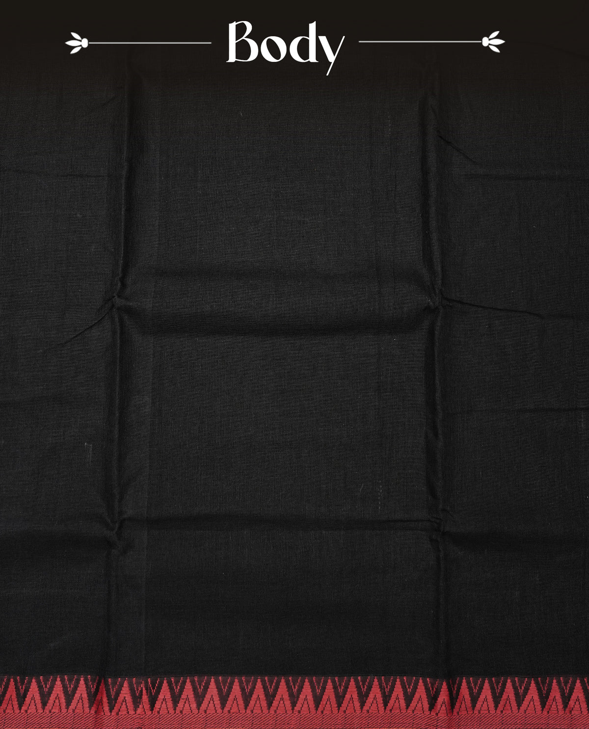Black colour Narayanapattu cotton saree Featuing a plain body, complemented by a Red colour temple designed border & contrast pallu, paired with a matching blouse piece