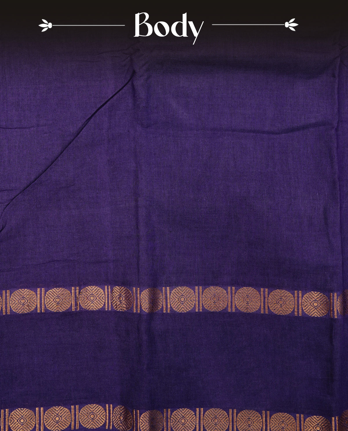 Purple Colour  Sungudi Cotton Saree with gold zari motifs on the body, a matching gold zari border, and a plain pallu. Paired with a contrast Pink colour  blouse piece  featuring a gold zari peacock border.