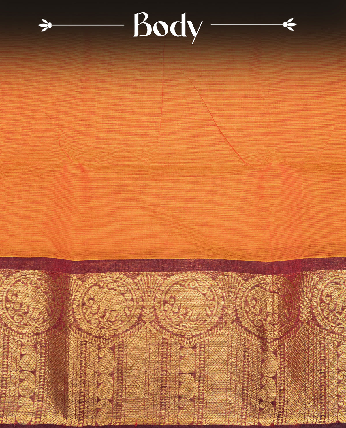 Rust orange colour chettinad cotton saree featuring elegant plain body, Contrast maroon colour with Gold zari border, comes with matching blouse piece.
