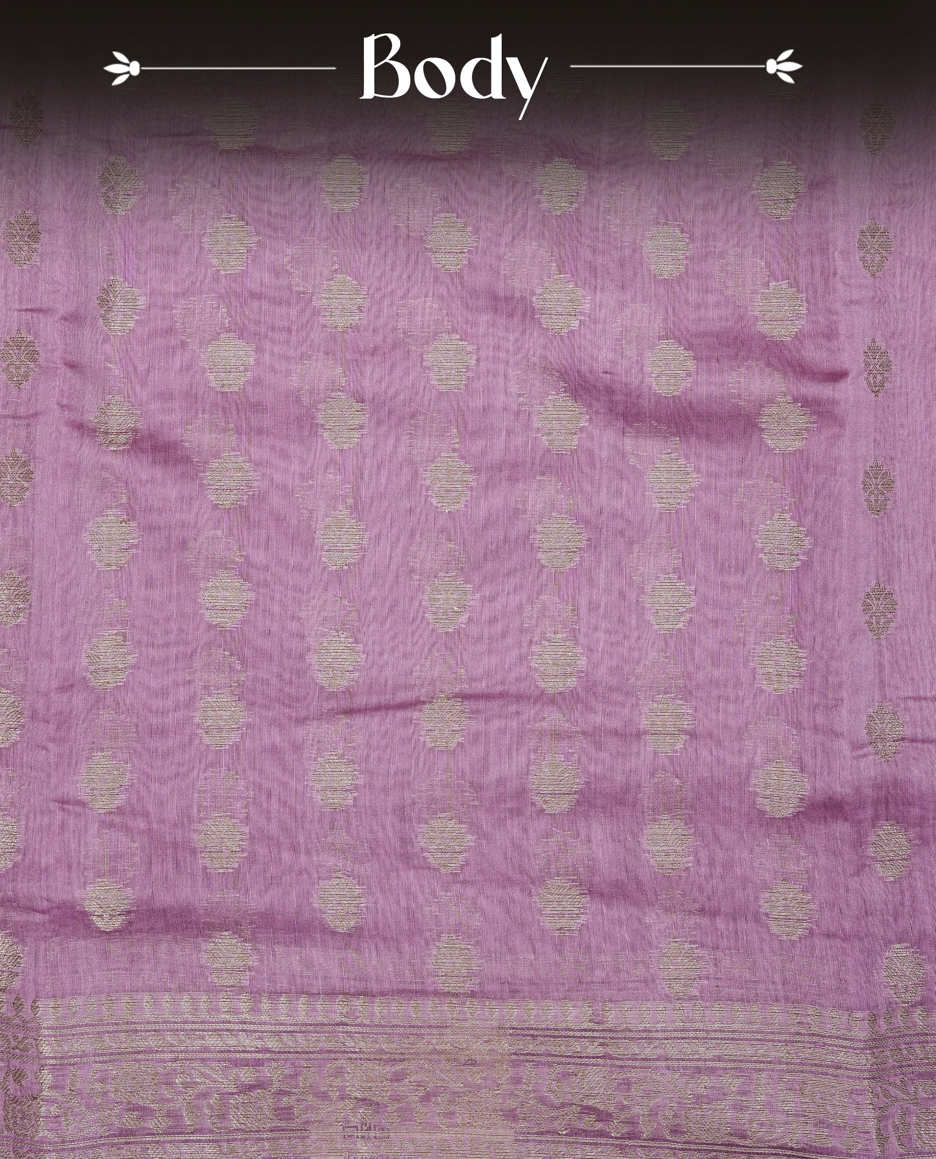 mauve  colour Tussar Silk saree featuring antique zari butta motifs on the body, enhanced with a self-coloured floral Gold zari border and  pallu, paired with a matching blouse piece.