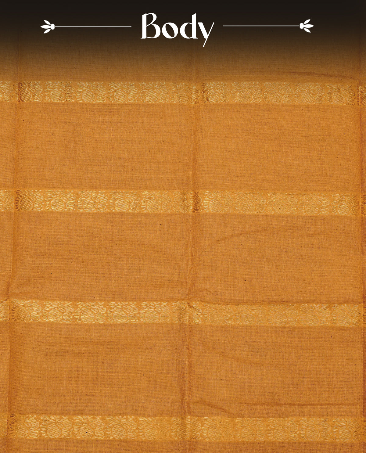 Mustard yellow Sungudi cotton saree featuring elegant gold zari striped Peacock pattern across the body, complemented by a contrast border. Paired with a matching blouse piece